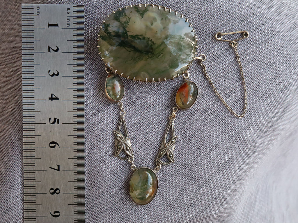 Moss Agate Brooch in Sterling Silver c.1920