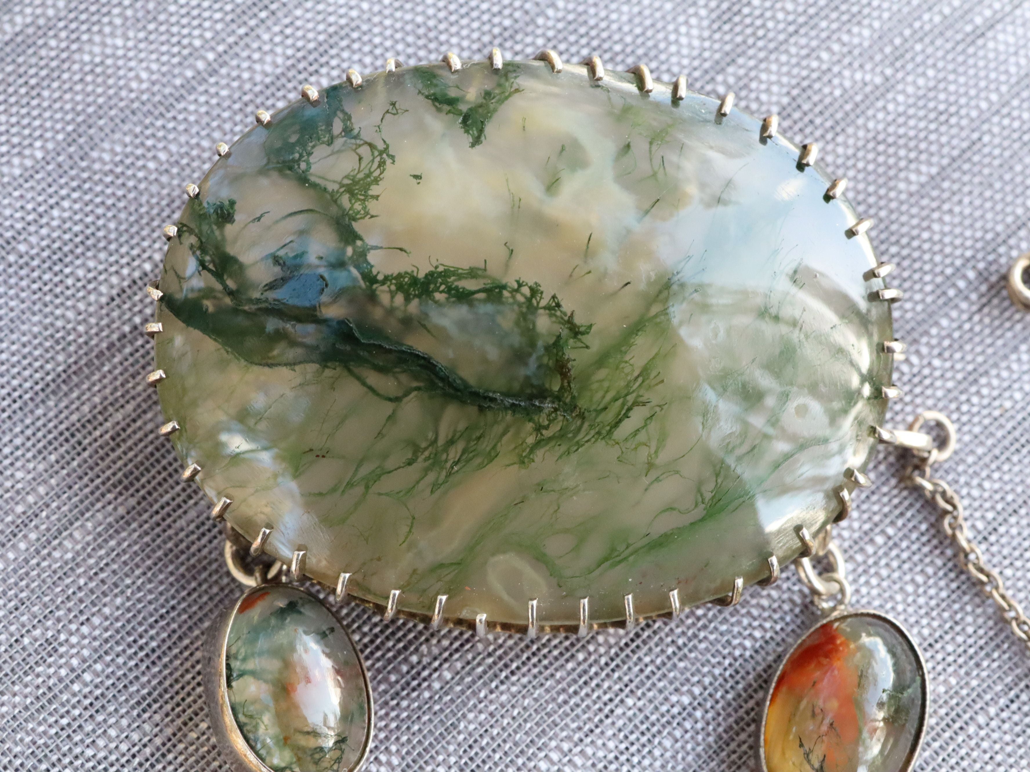 Moss Agate Brooch in Sterling Silver c.1920