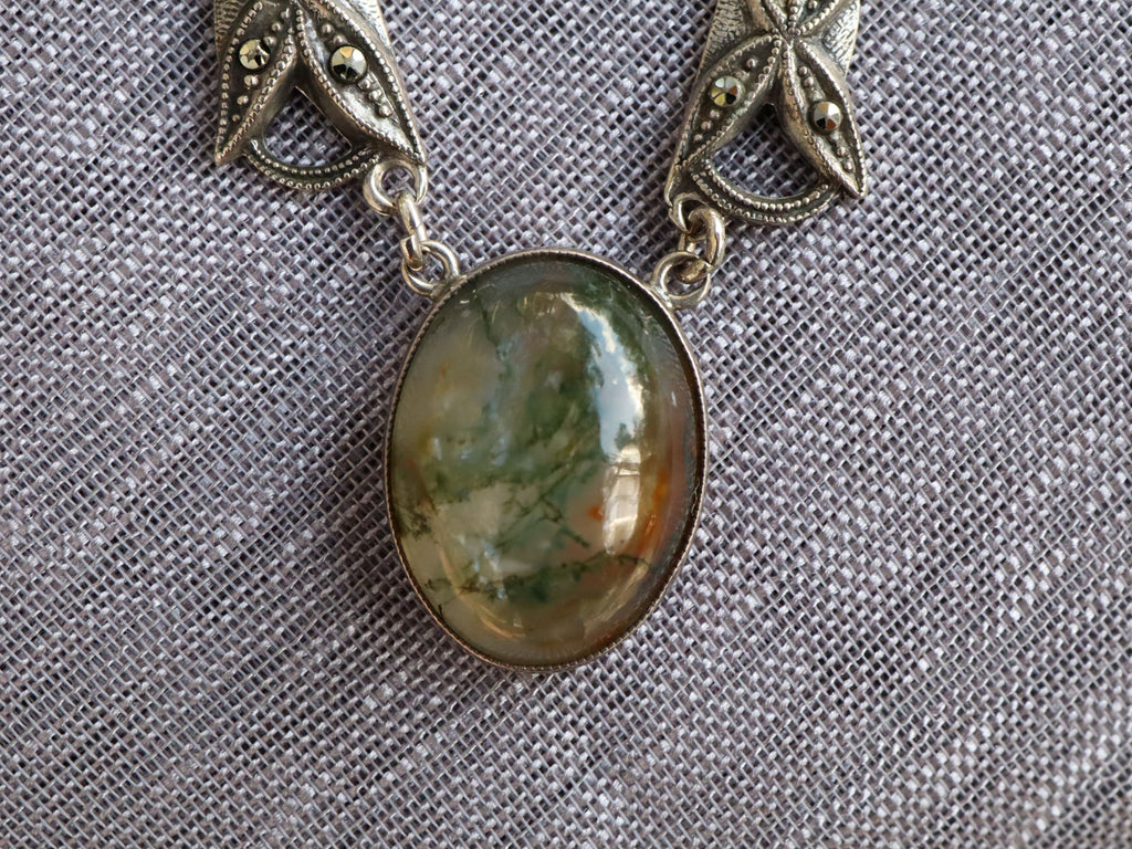 Moss Agate Brooch in Sterling Silver c.1920