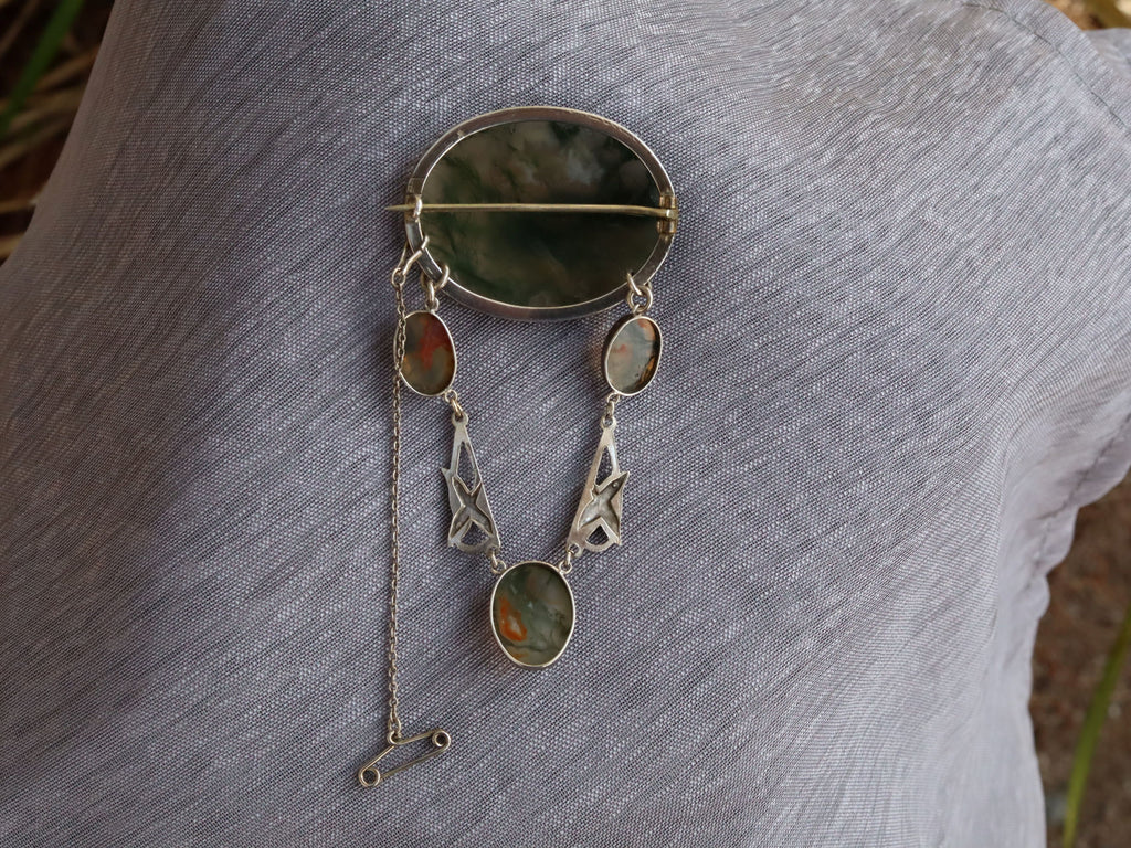 Moss Agate Brooch in Sterling Silver c.1920