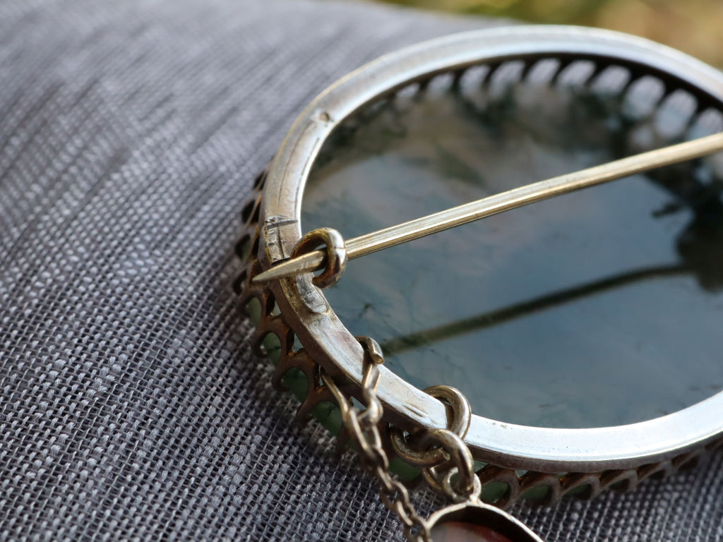 Moss Agate Brooch in Sterling Silver c.1920