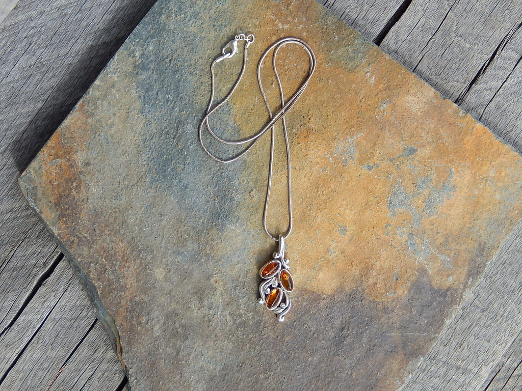 Reconstituted Amber Pendant on Sterling Silver Chain