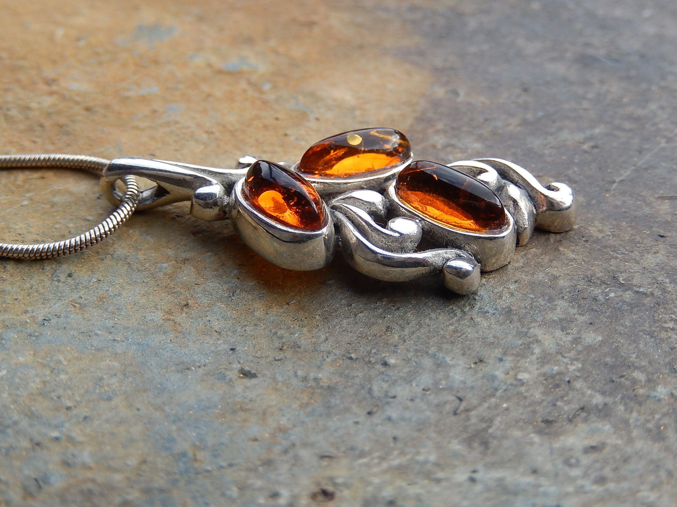 Reconstituted Amber Pendant on Sterling Silver Chain