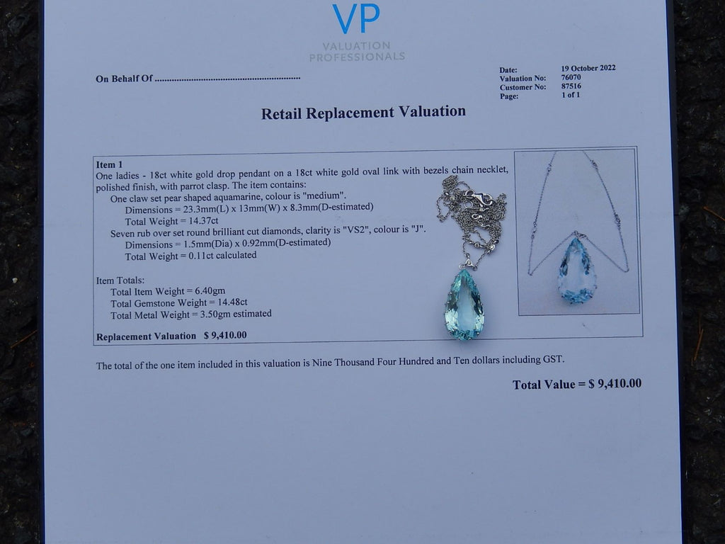 14.37ct Aquamarine and Diamond Necklace in 18ct White Gold