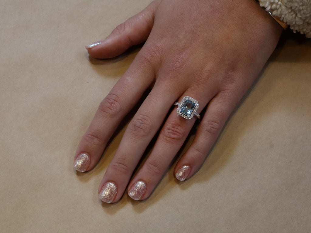 Aquamarine and Diamond Ring in Platinum