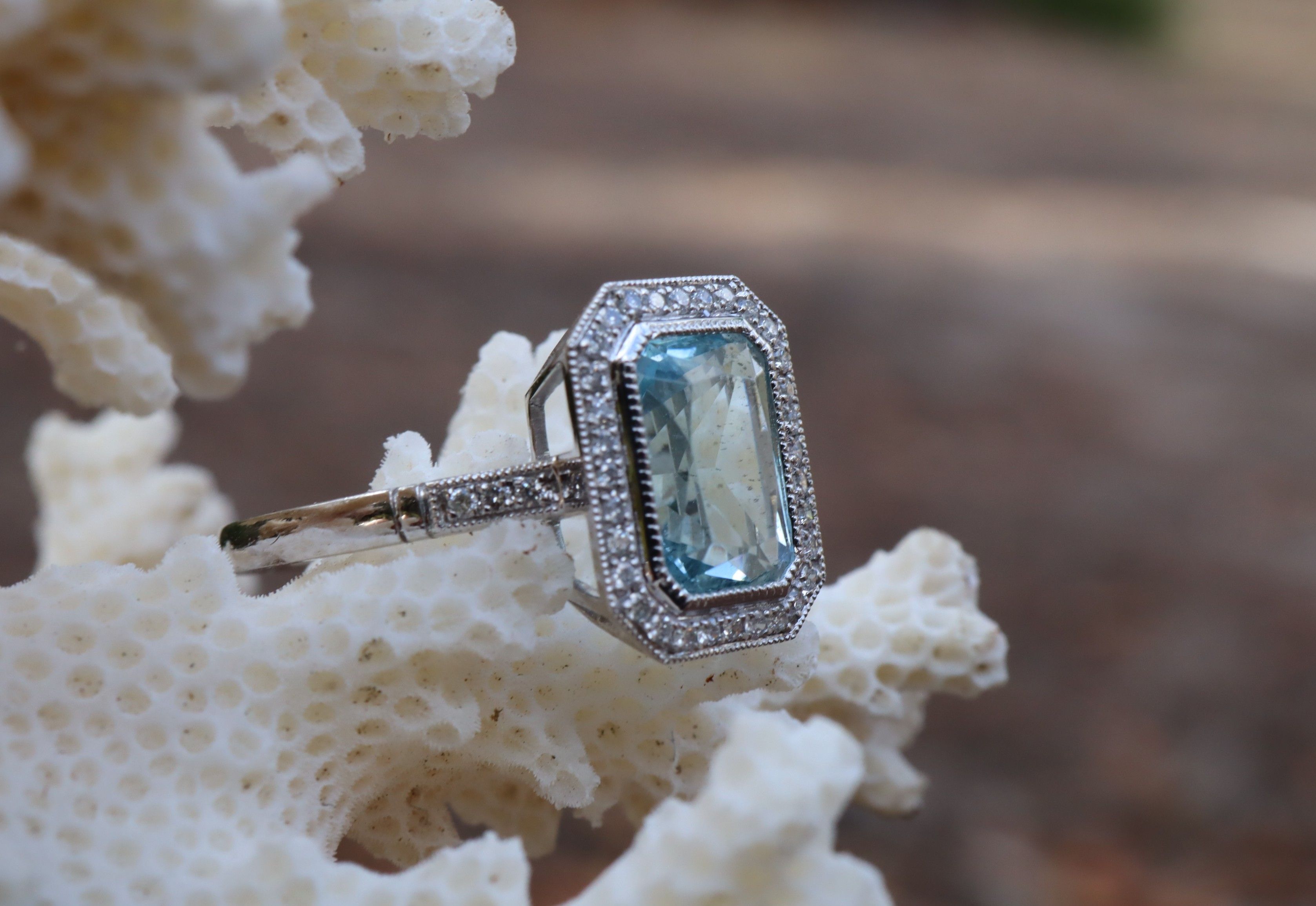 Aquamarine and Diamond Ring in Platinum