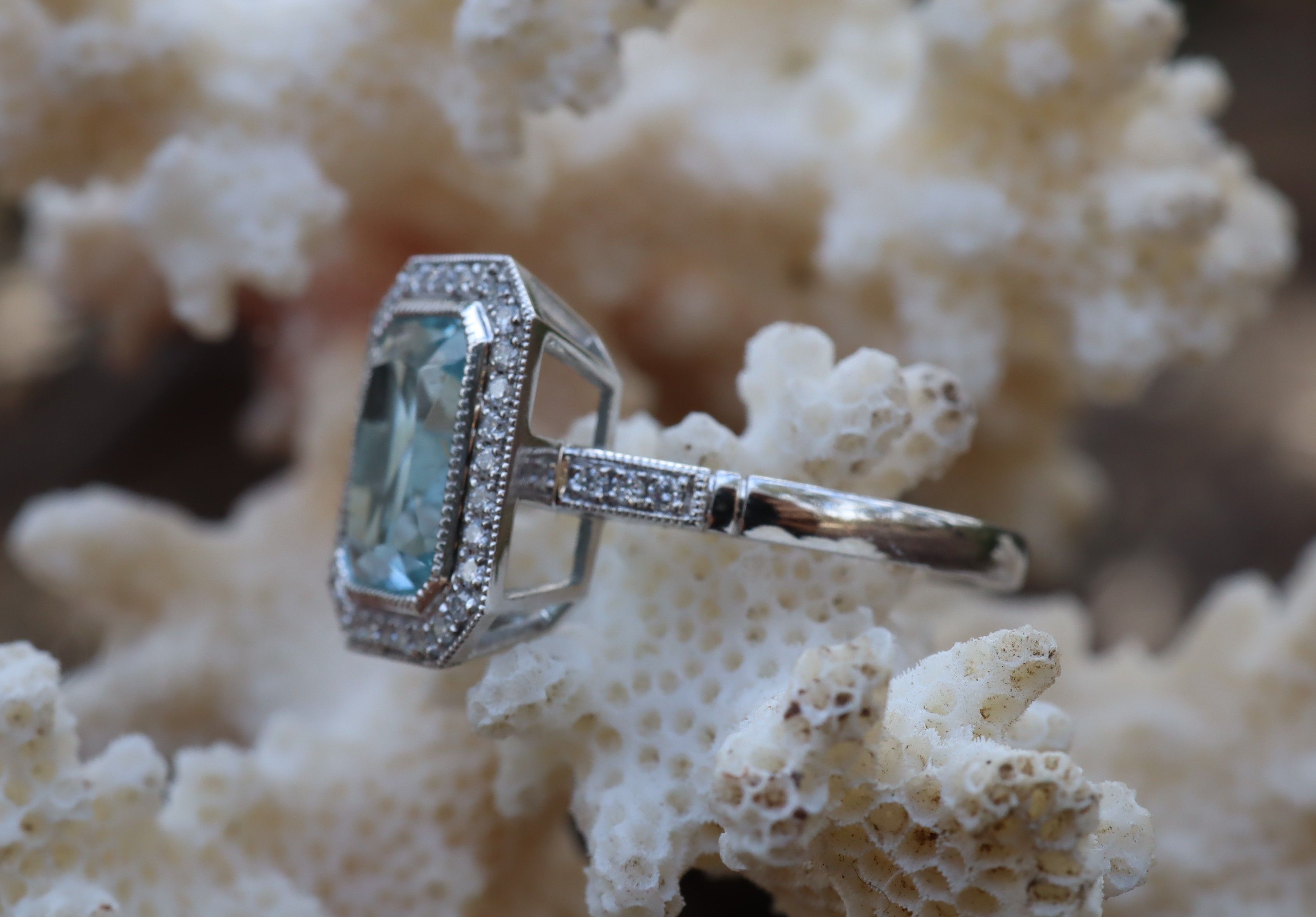 Aquamarine and Diamond Ring in Platinum