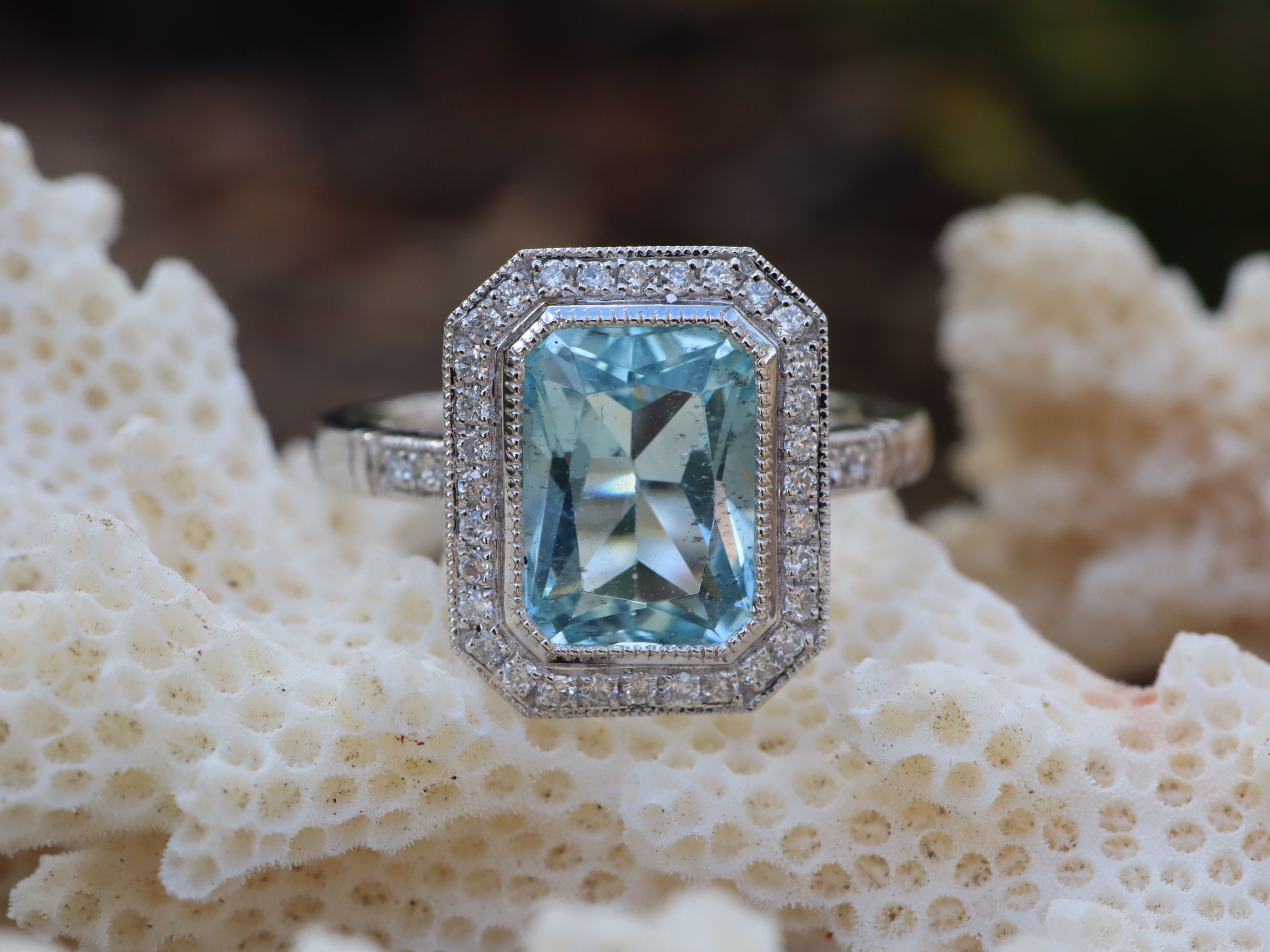 Aquamarine and Diamond Ring in Platinum