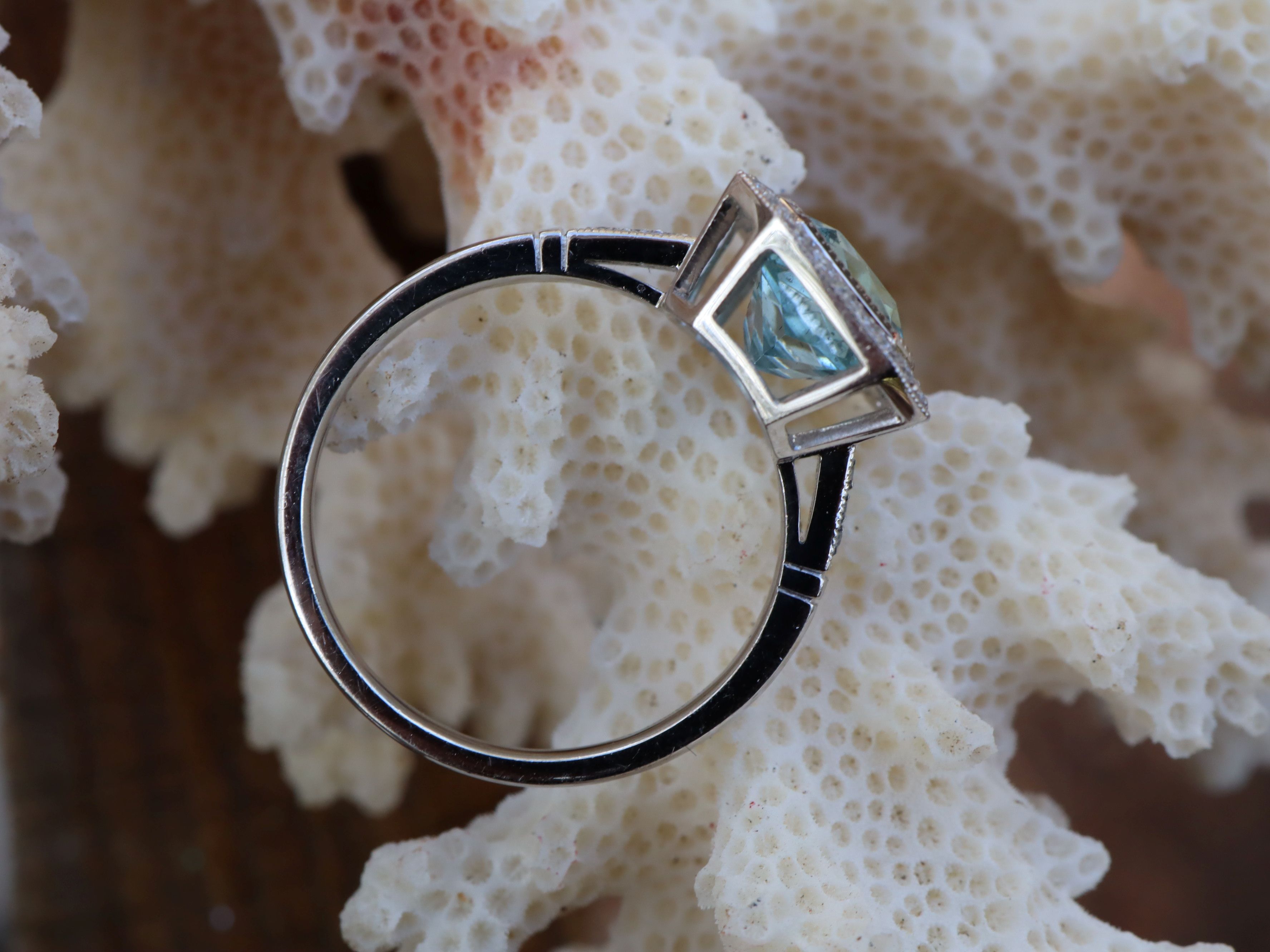 Aquamarine and Diamond Ring in Platinum