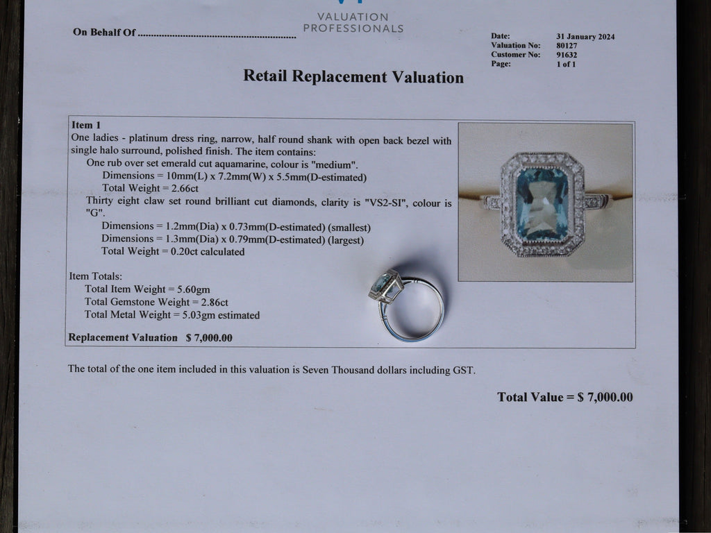 Aquamarine and Diamond Ring in Platinum
