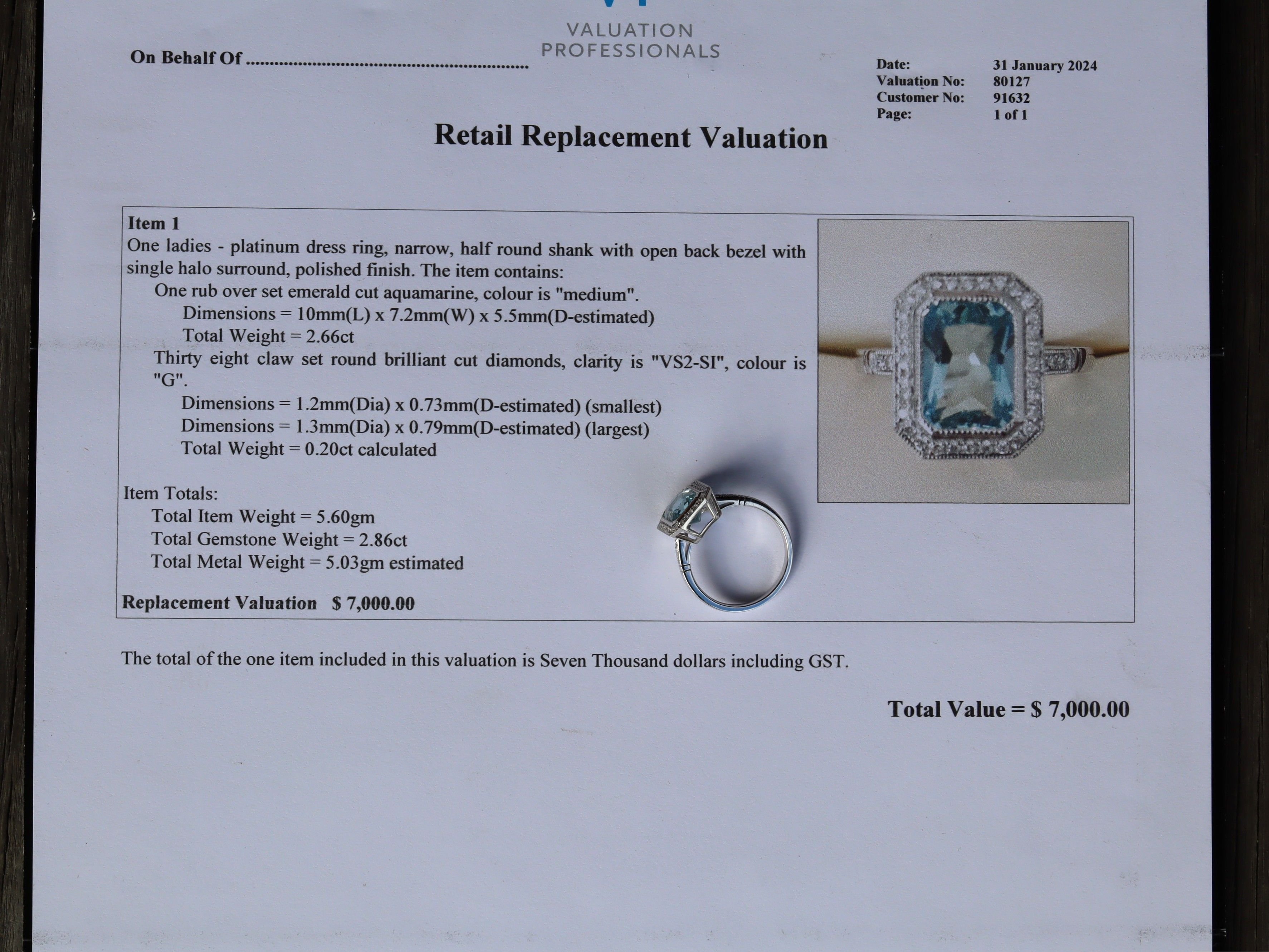 Aquamarine and Diamond Ring in Platinum