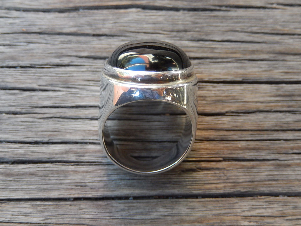 Black Glass Ring in Sterling Silver