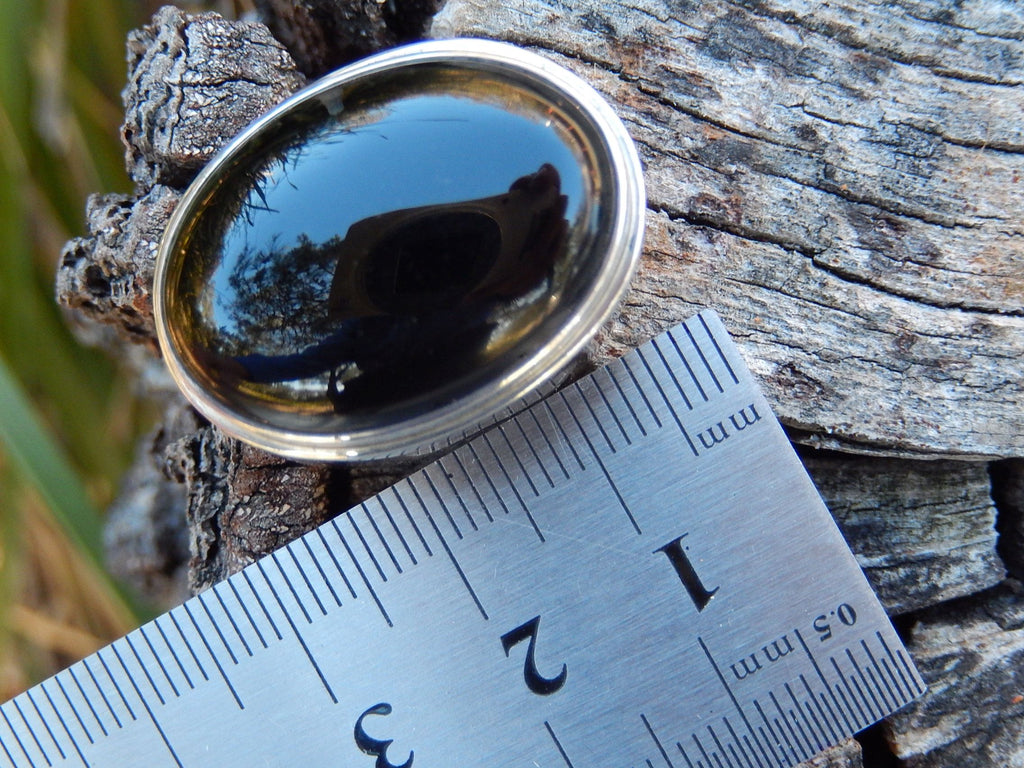 Black Glass Ring in Sterling Silver