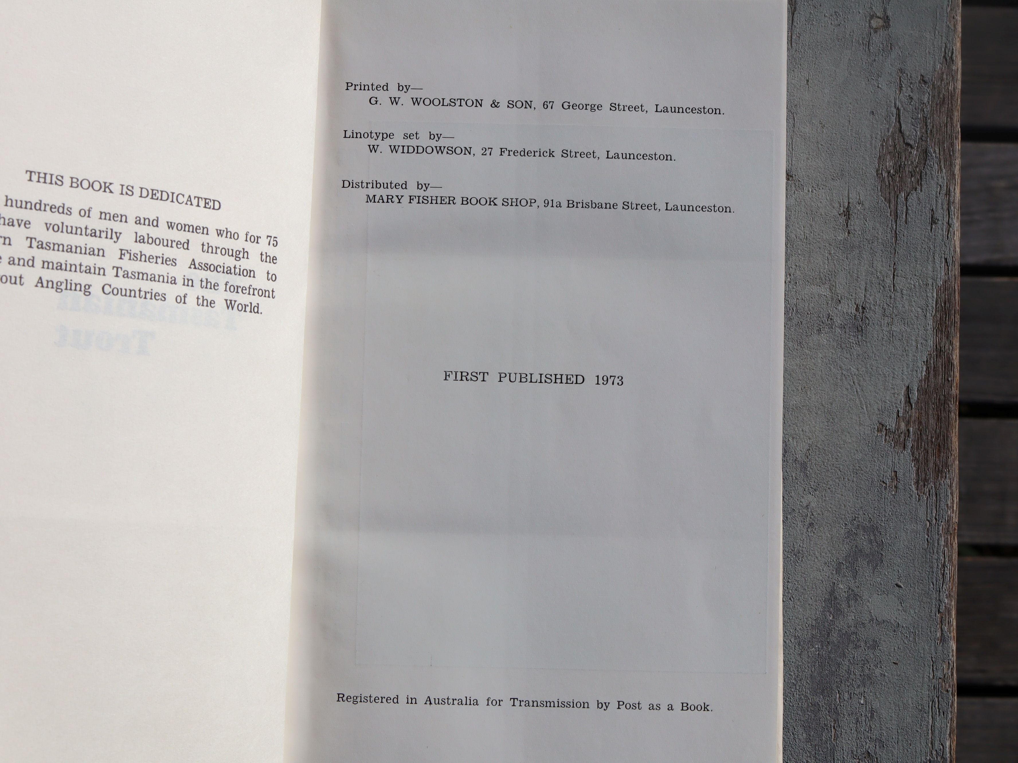 The Tasmanian Trout by Don Gilmour First Edition 1973