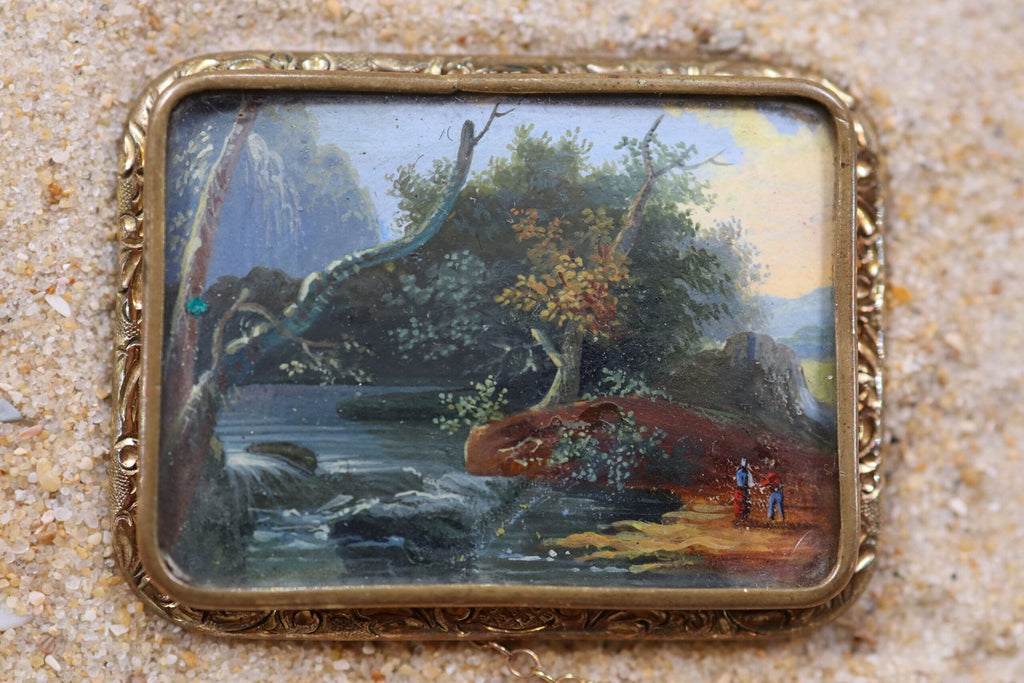 Hand Painted Miniature in Gold Plated Brooch c.1880