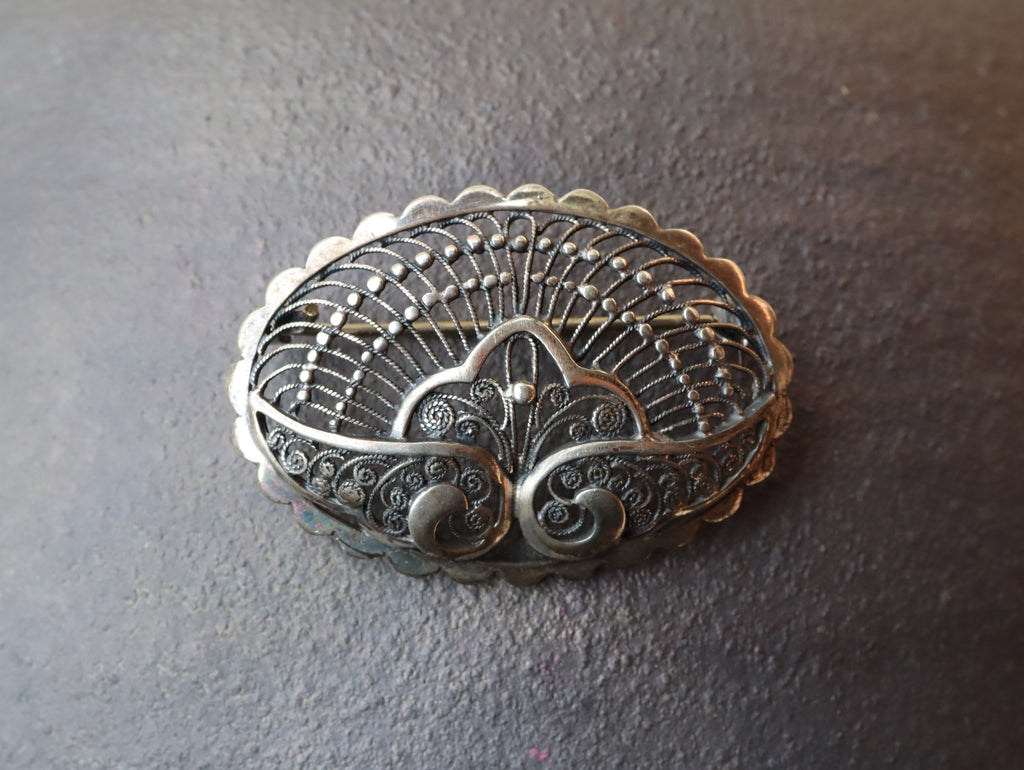 Art Deco Filigree Continental Sterling Brooch c.1930