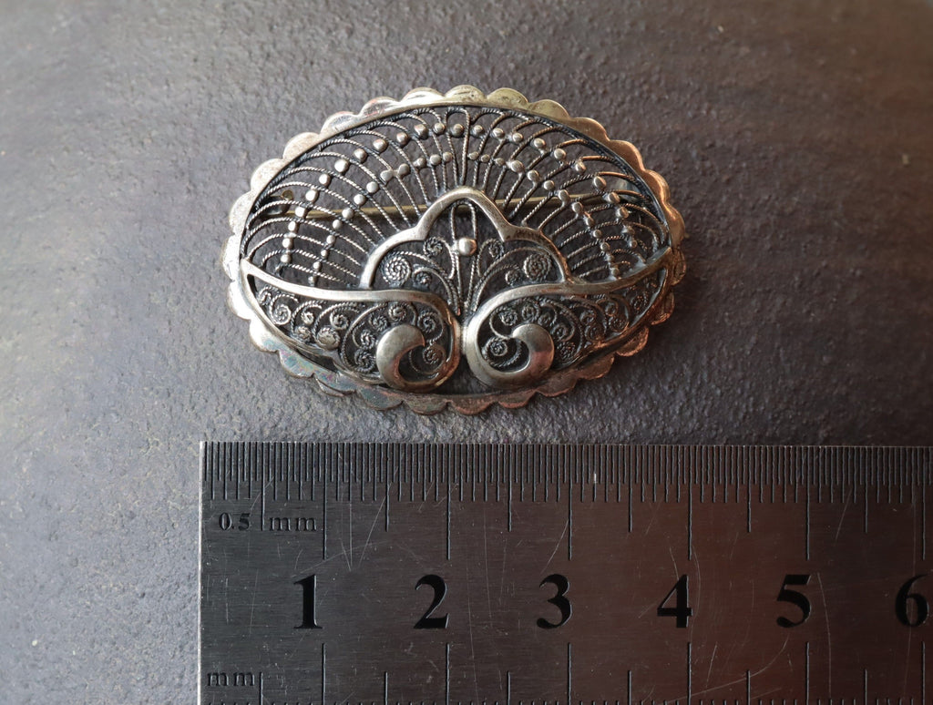 Art Deco Filigree Continental Sterling Brooch c.1930
