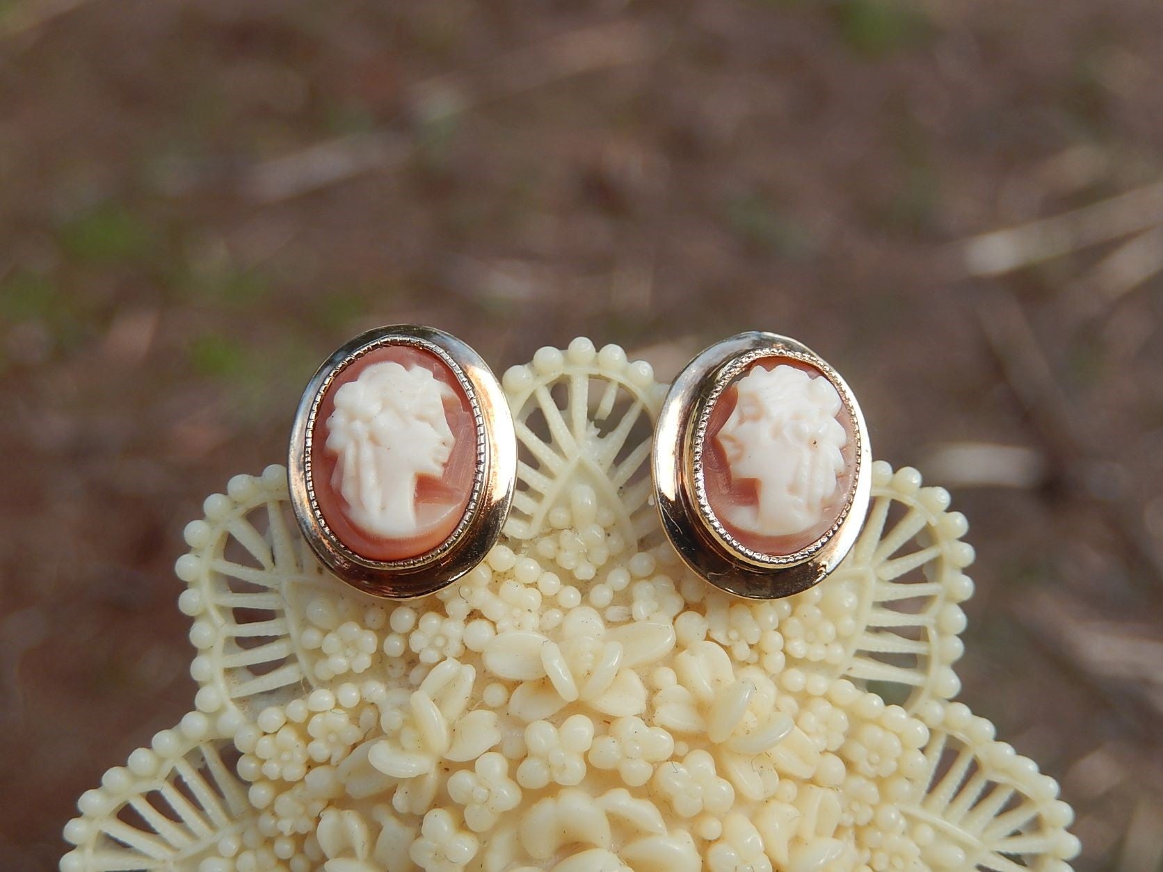 Cameo Shell Earrings in 9ct