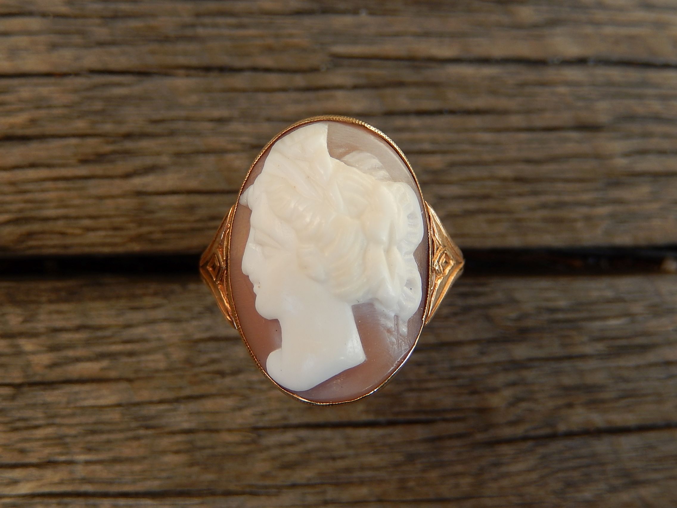 Hand Carved Shell Cameo Ring in 9ct Gold