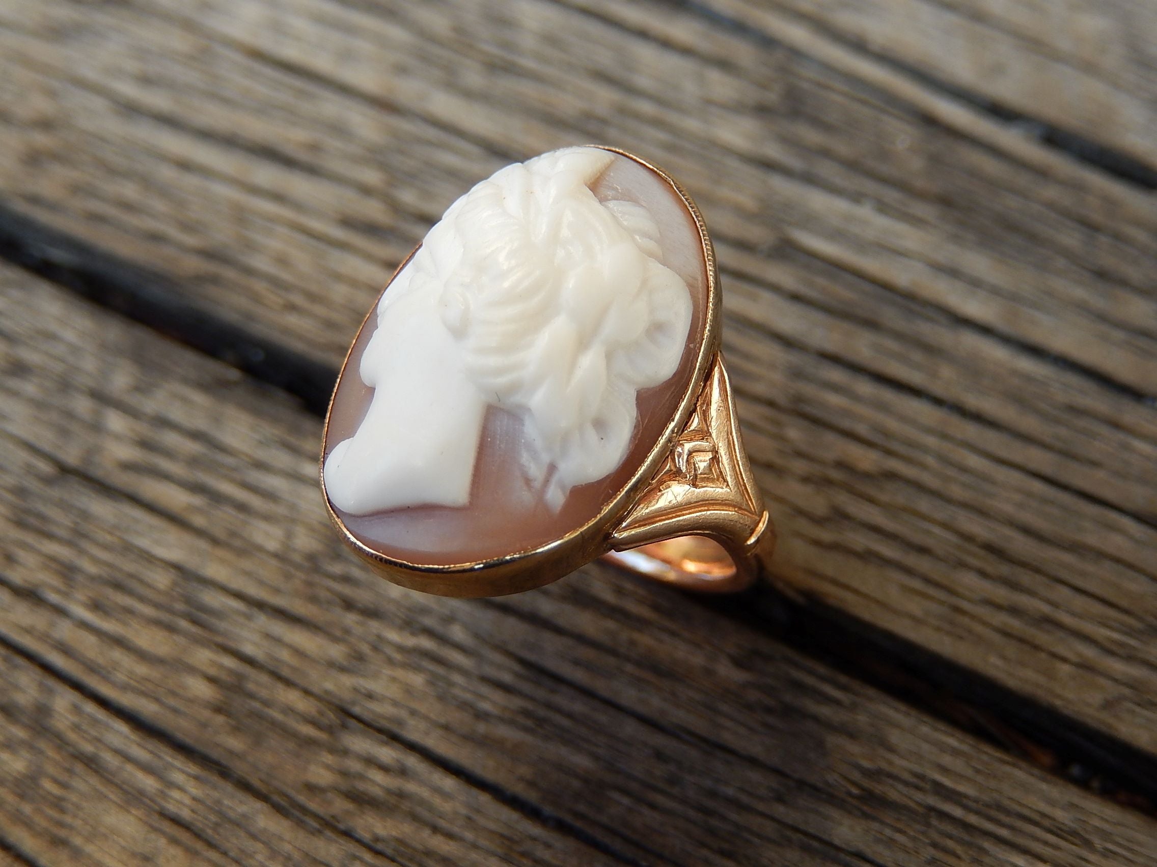 Hand Carved Shell Cameo Ring in 9ct Gold