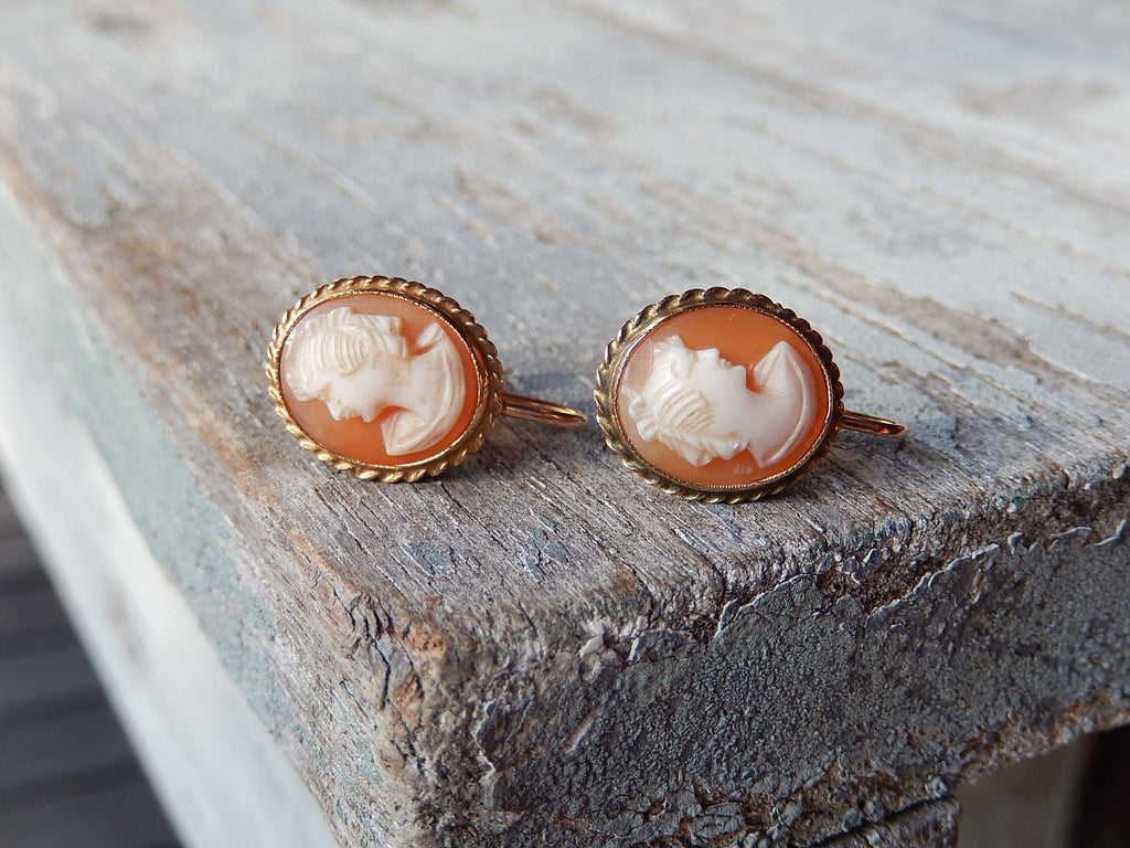 Cameo Shell Screw Back Earrings in 9ct Gold