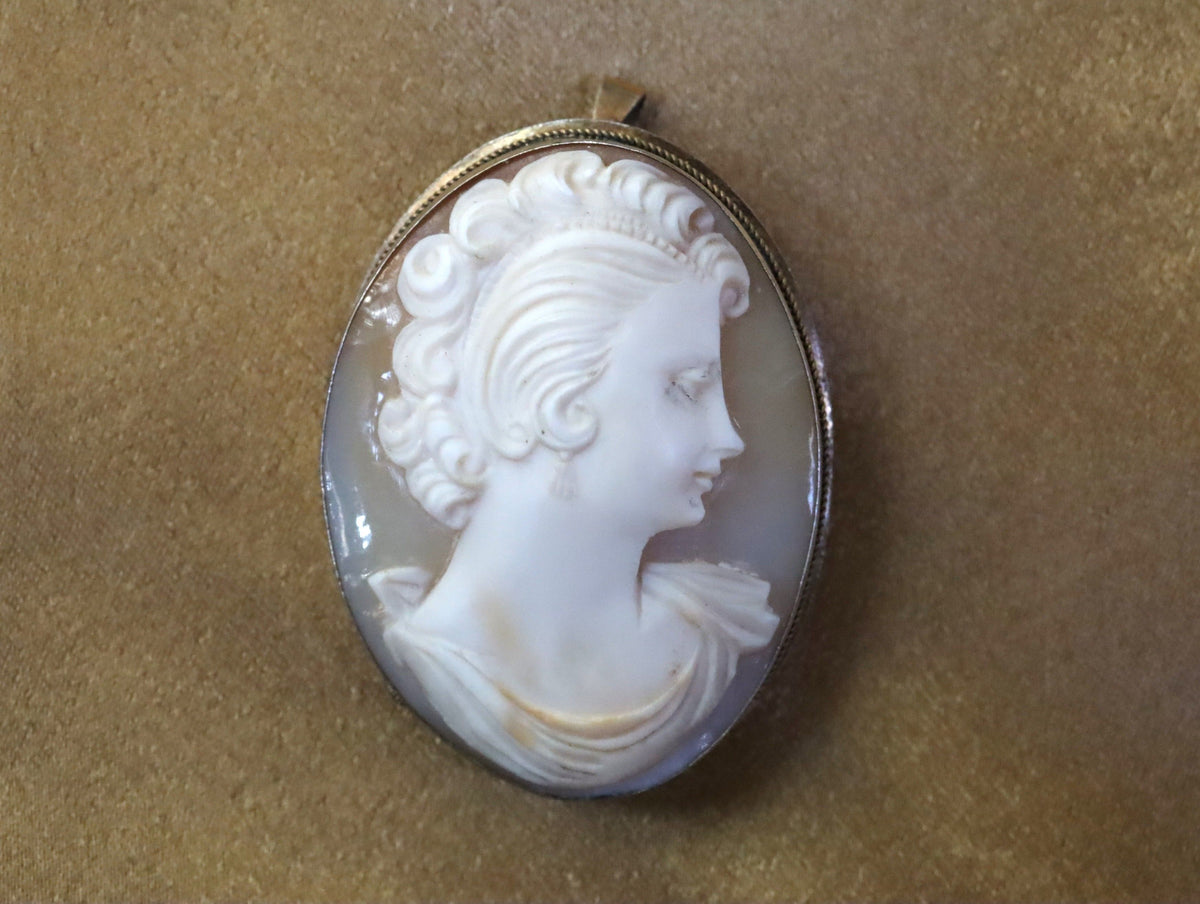 Shell Cameo Brooch/Pendant in Gold Plate c.1900