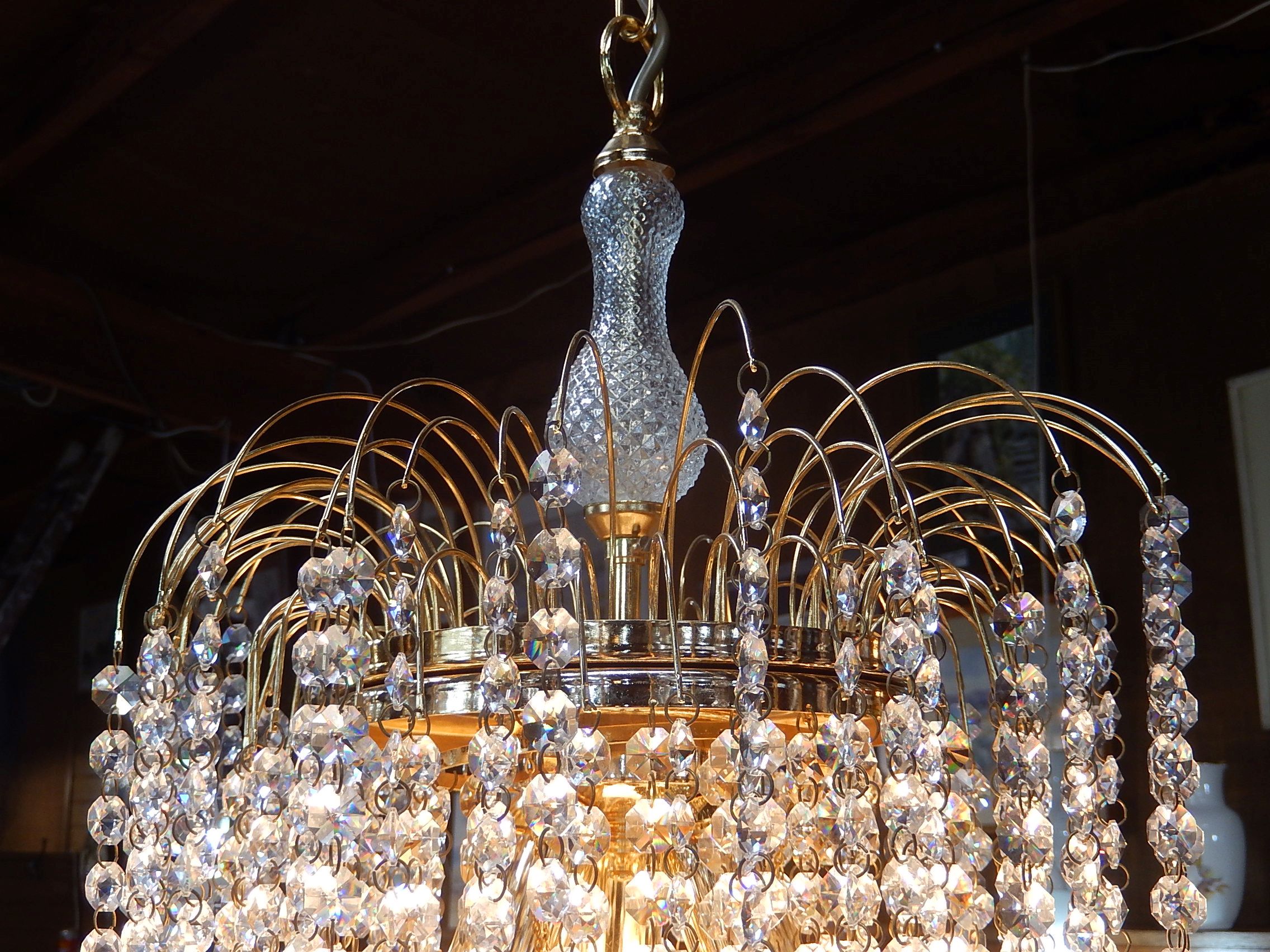 1970s Crystal Waterfall Chandelier