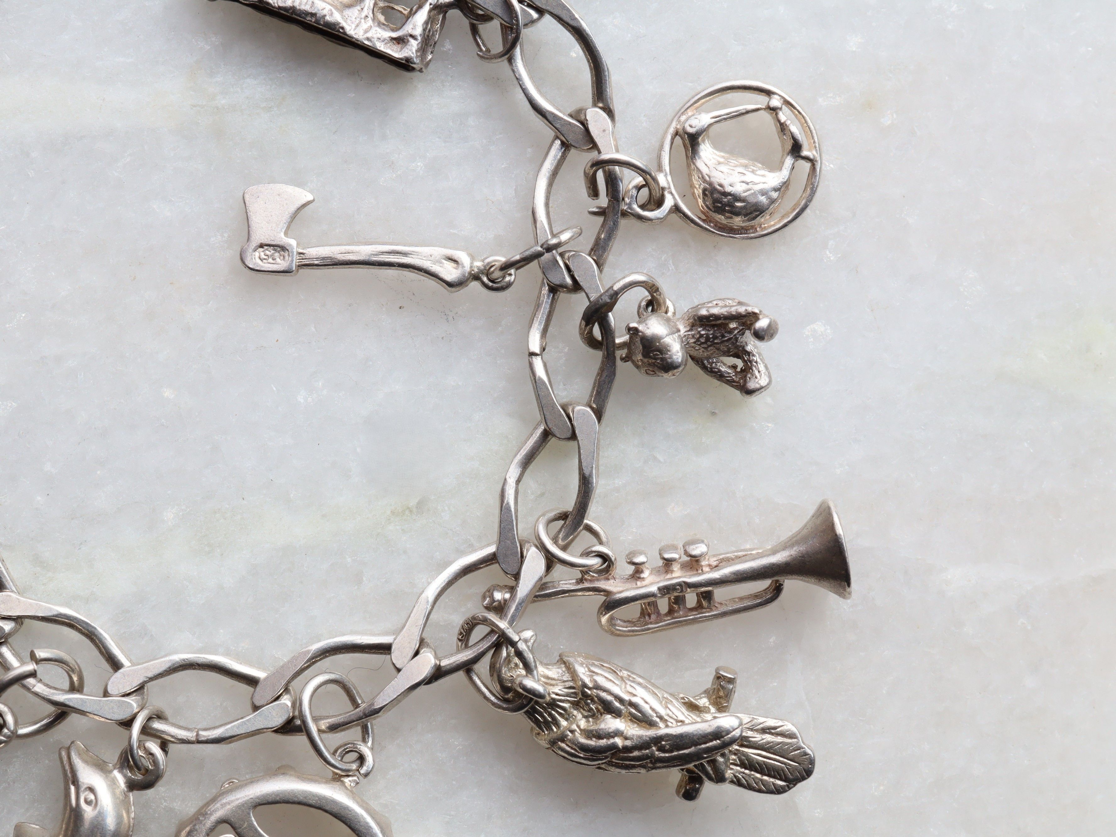 Sterling Silver Charm Bracelet With 15 Charms