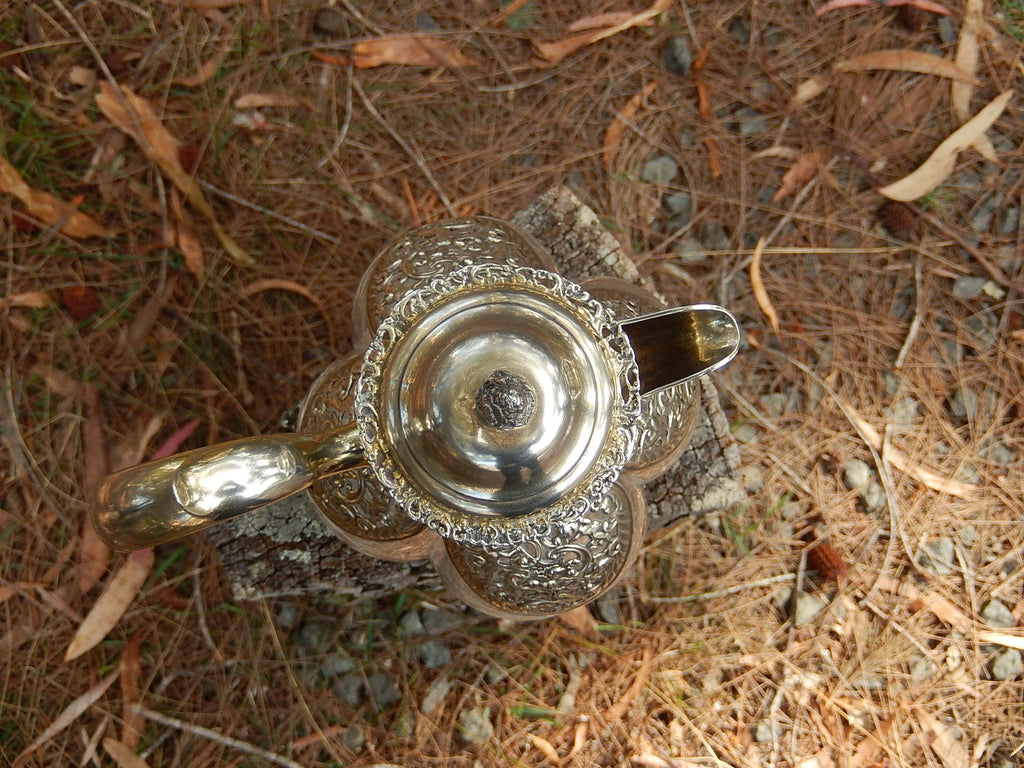 Edwardian Claret Jug - Pressed Glass and Gilded Sterling Silver