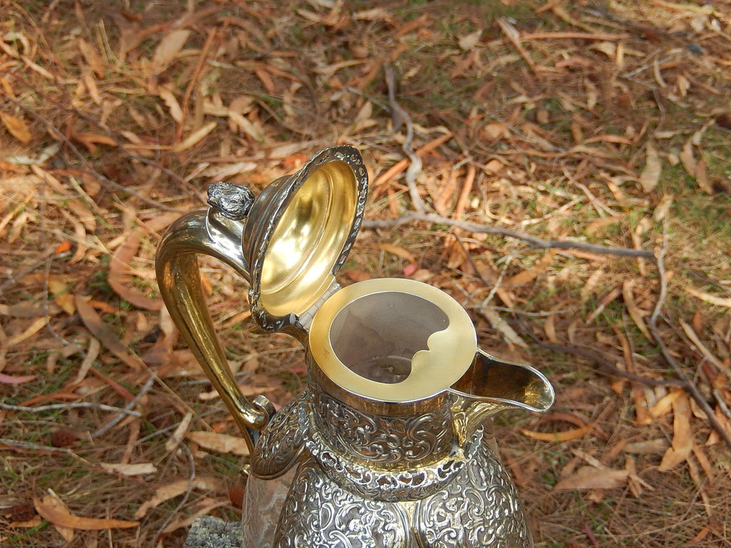 Edwardian Claret Jug - Pressed Glass and Gilded Sterling Silver