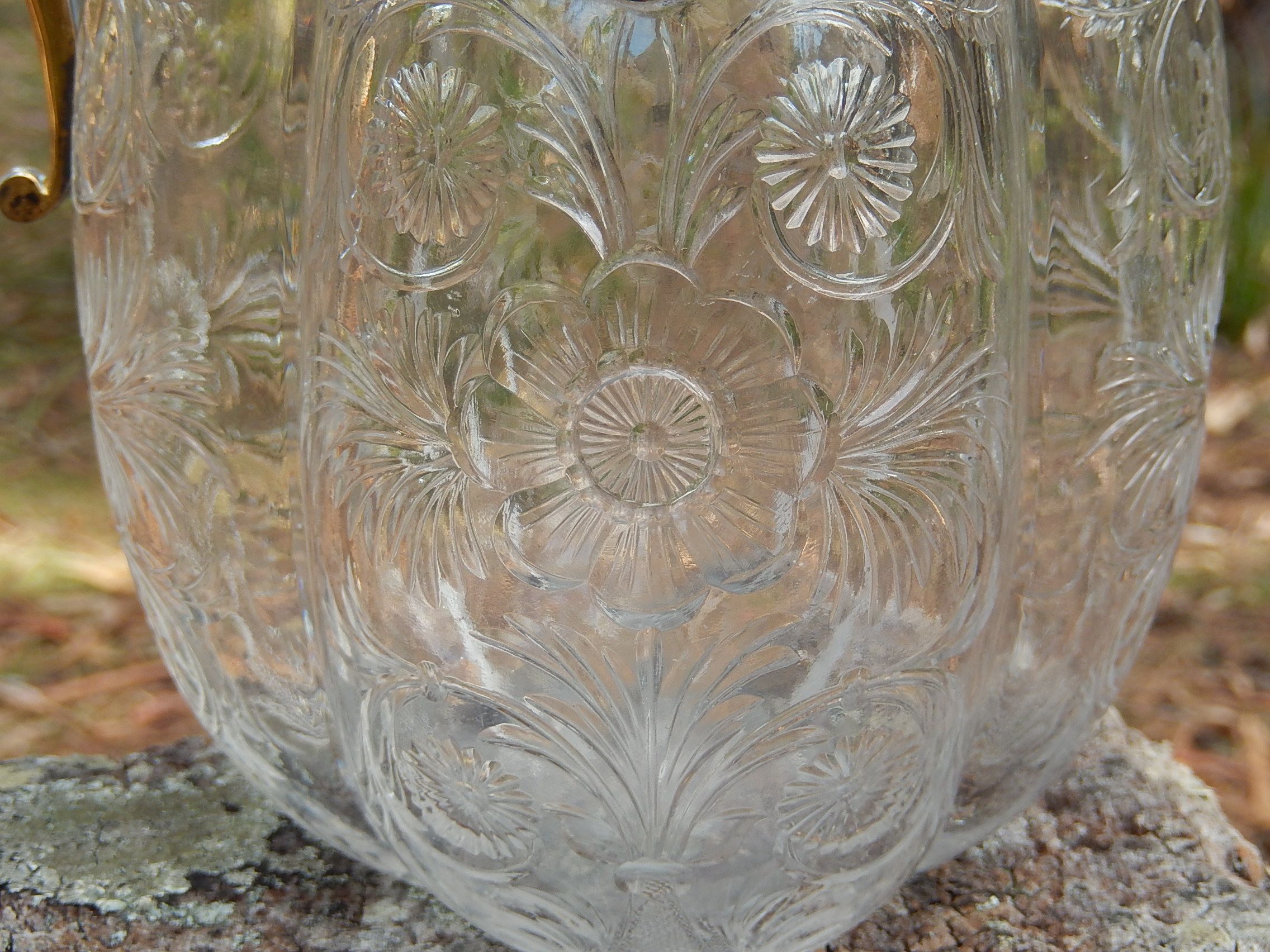 Edwardian Claret Jug - Pressed Glass and Gilded Sterling Silver