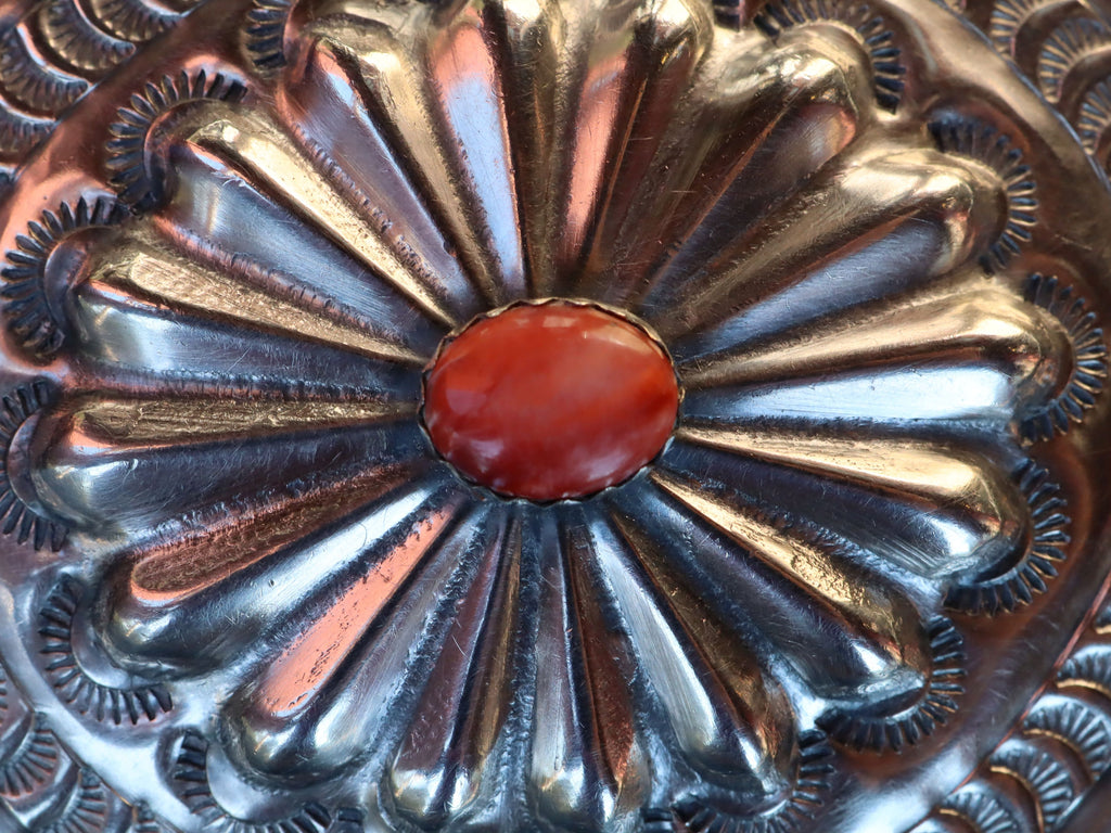 Navajo Sterling Concho Brooch with Red Coral