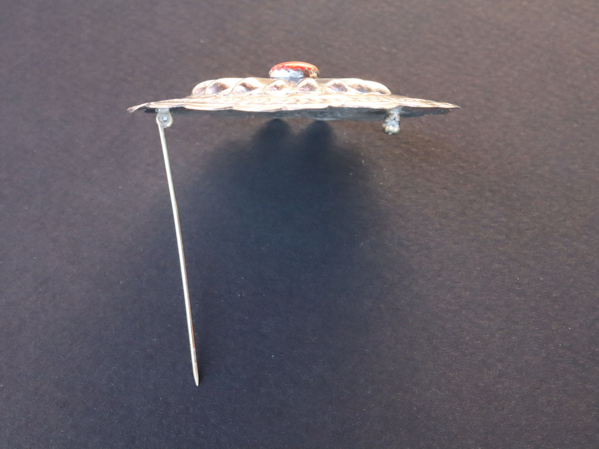 Navajo Sterling Concho Brooch with Red Coral