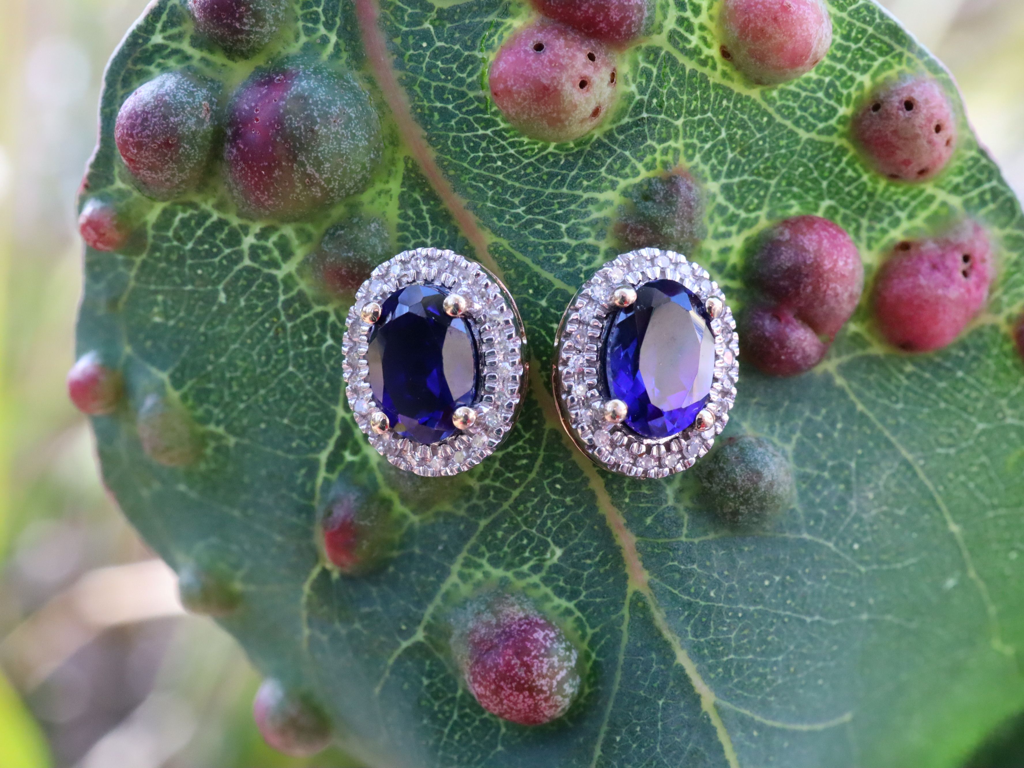 Created Sapphire and Diamond Earrings in 10ct Gold