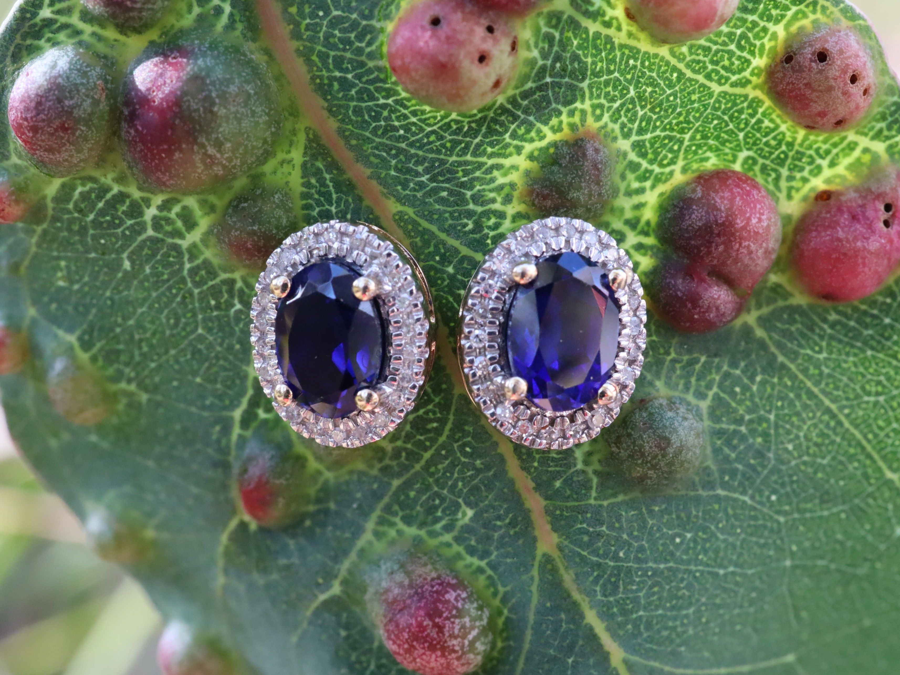 Created Sapphire and Diamond Earrings in 10ct Gold