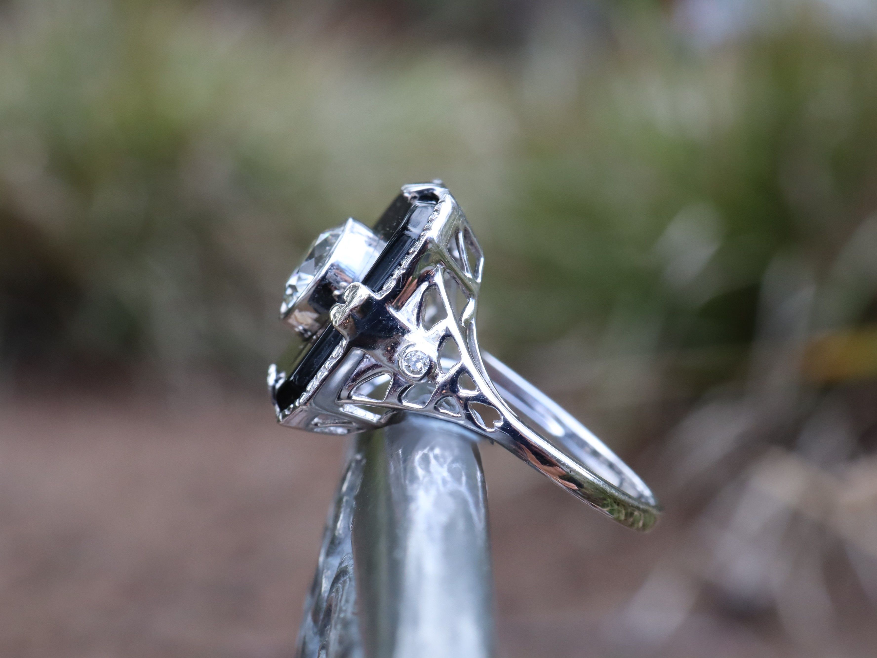 1ct Diamond and Onyx Ring in 14ct White Gold