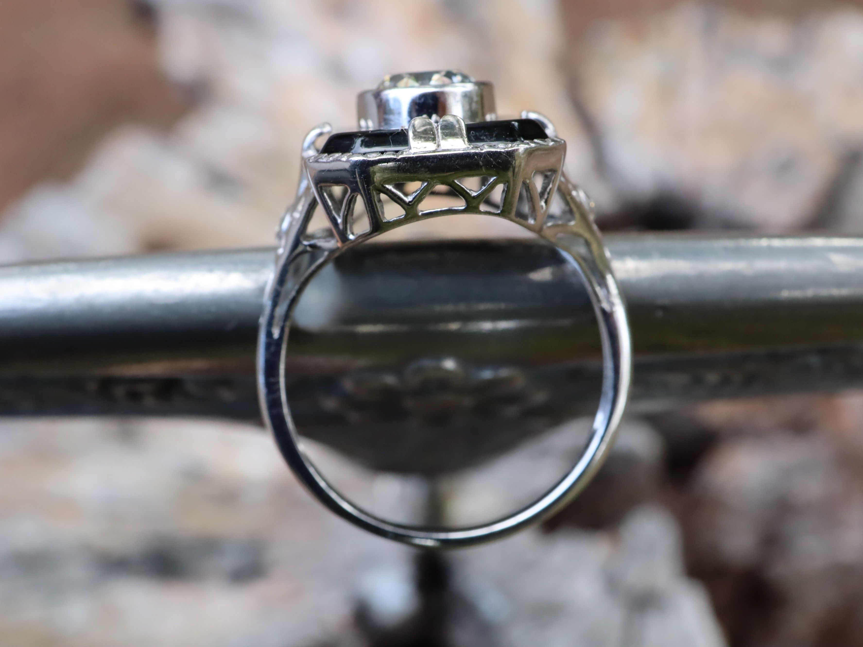 1ct Diamond and Onyx Ring in 14ct White Gold