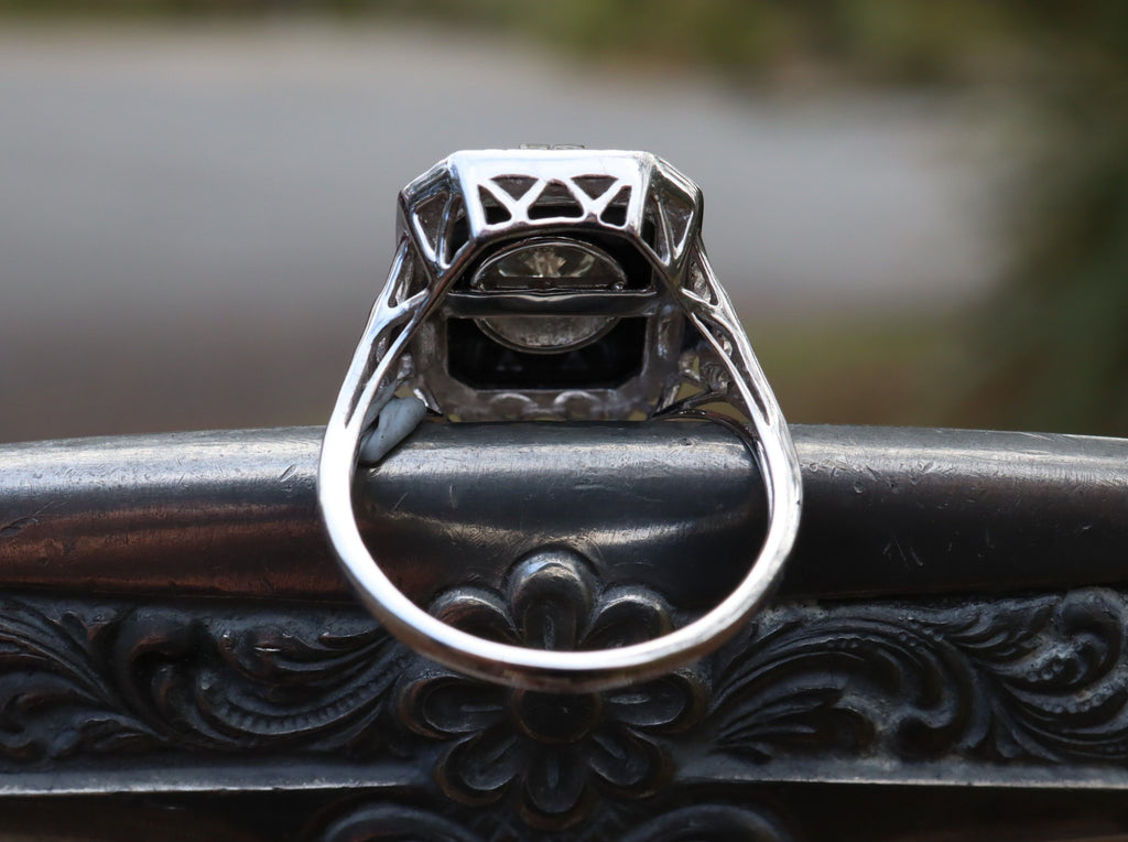 1ct Diamond and Onyx Ring in 14ct White Gold