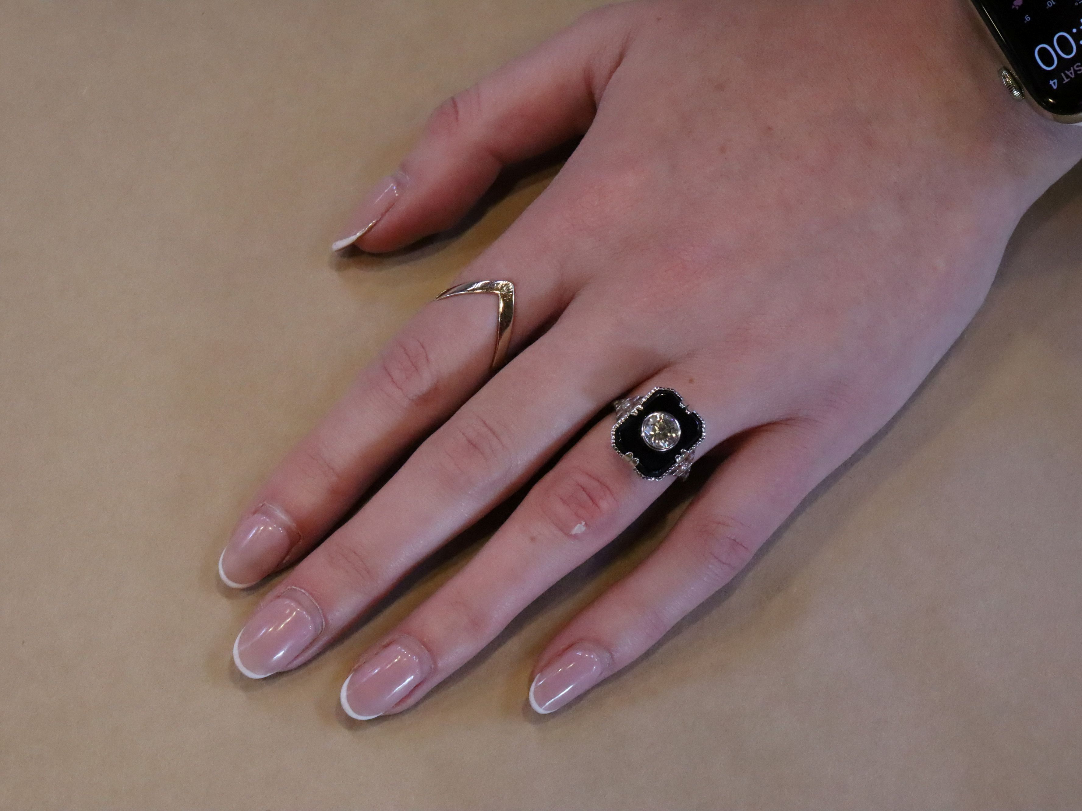 1ct Diamond and Onyx Ring in 14ct White Gold