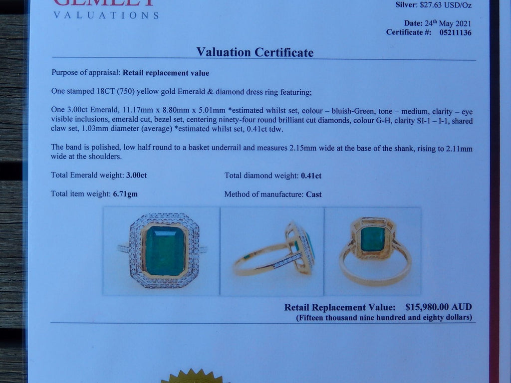 3ct Emerald and Diamond Ring in 18ct Gold