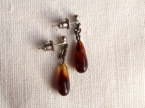 Tortoise Shell Earrings in Sterling Silver