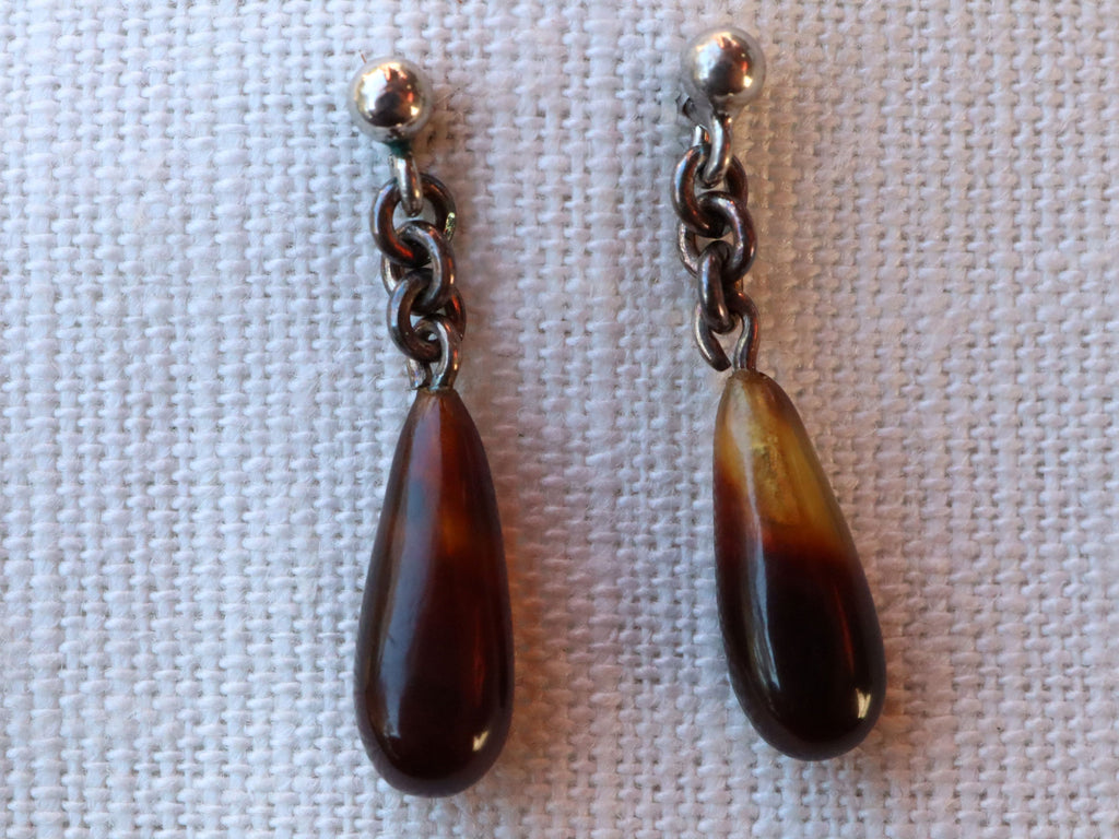Tortoise Shell Earrings in Sterling Silver