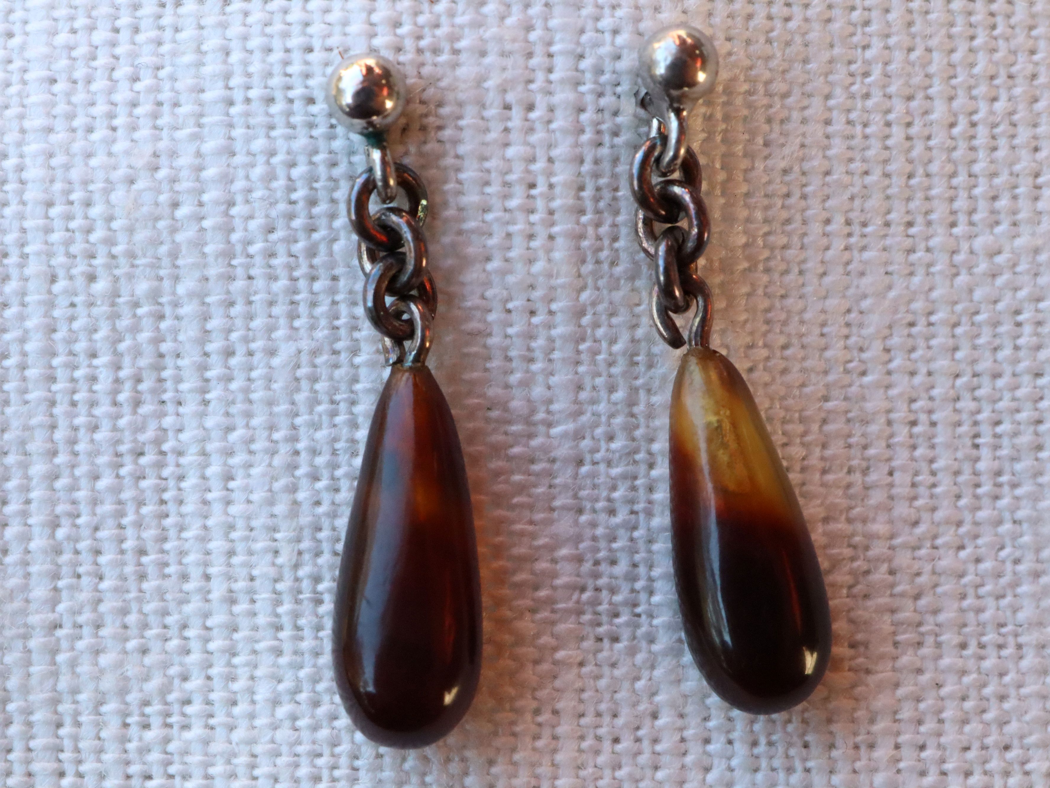 Tortoise Shell Earrings in Sterling Silver