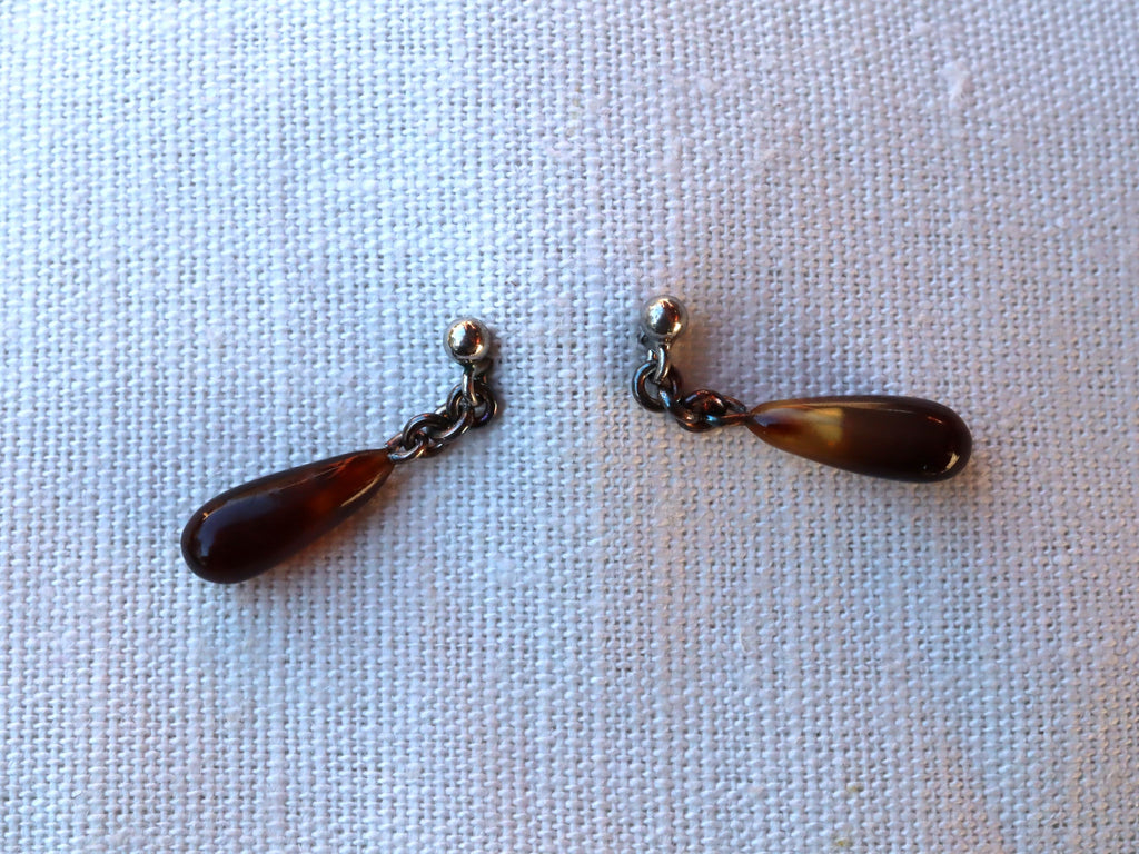 Tortoise Shell Earrings in Sterling Silver