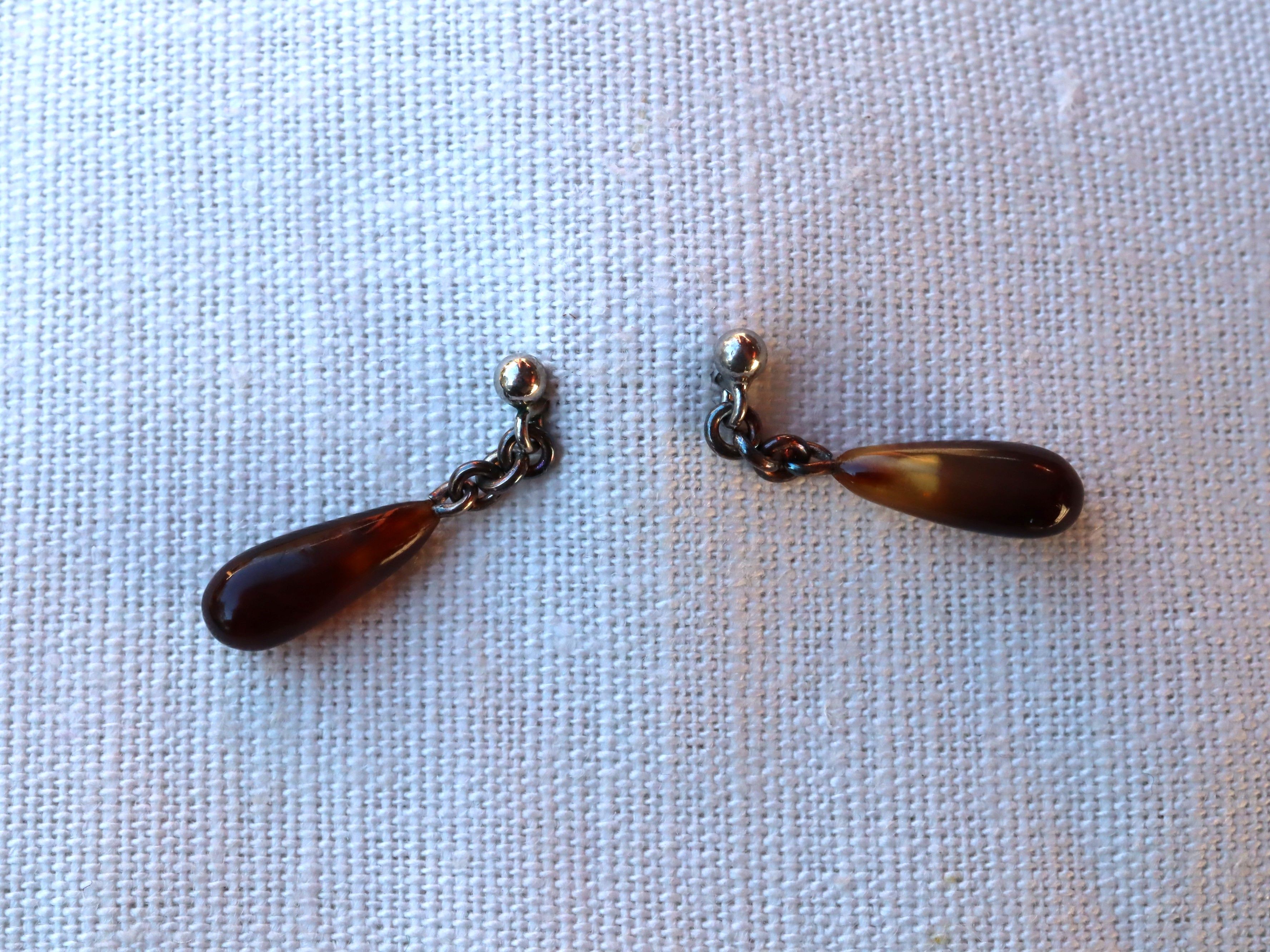 Tortoise Shell Earrings in Sterling Silver