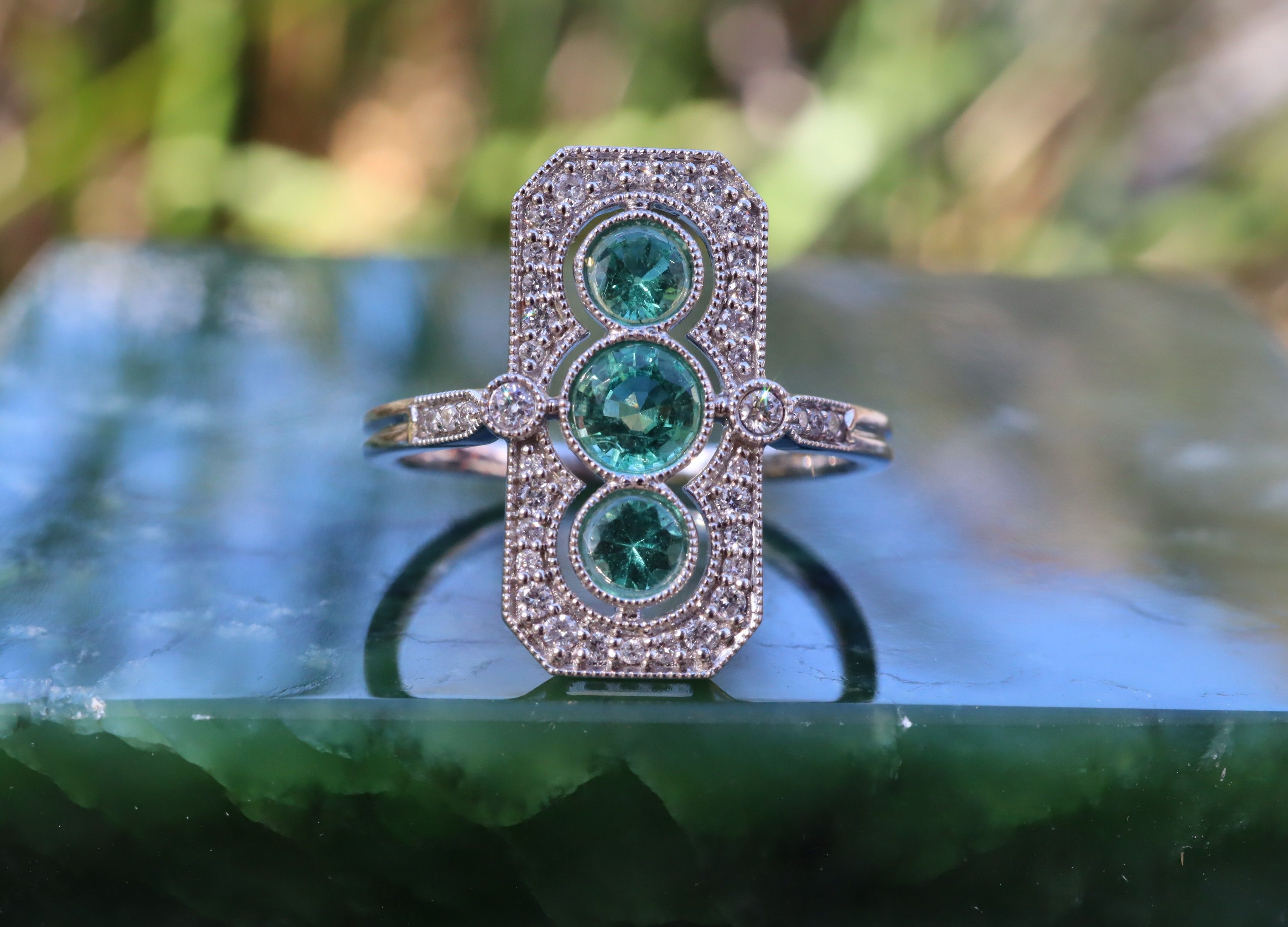Colombian Emerald and Diamond Ring in 18ct White Gold