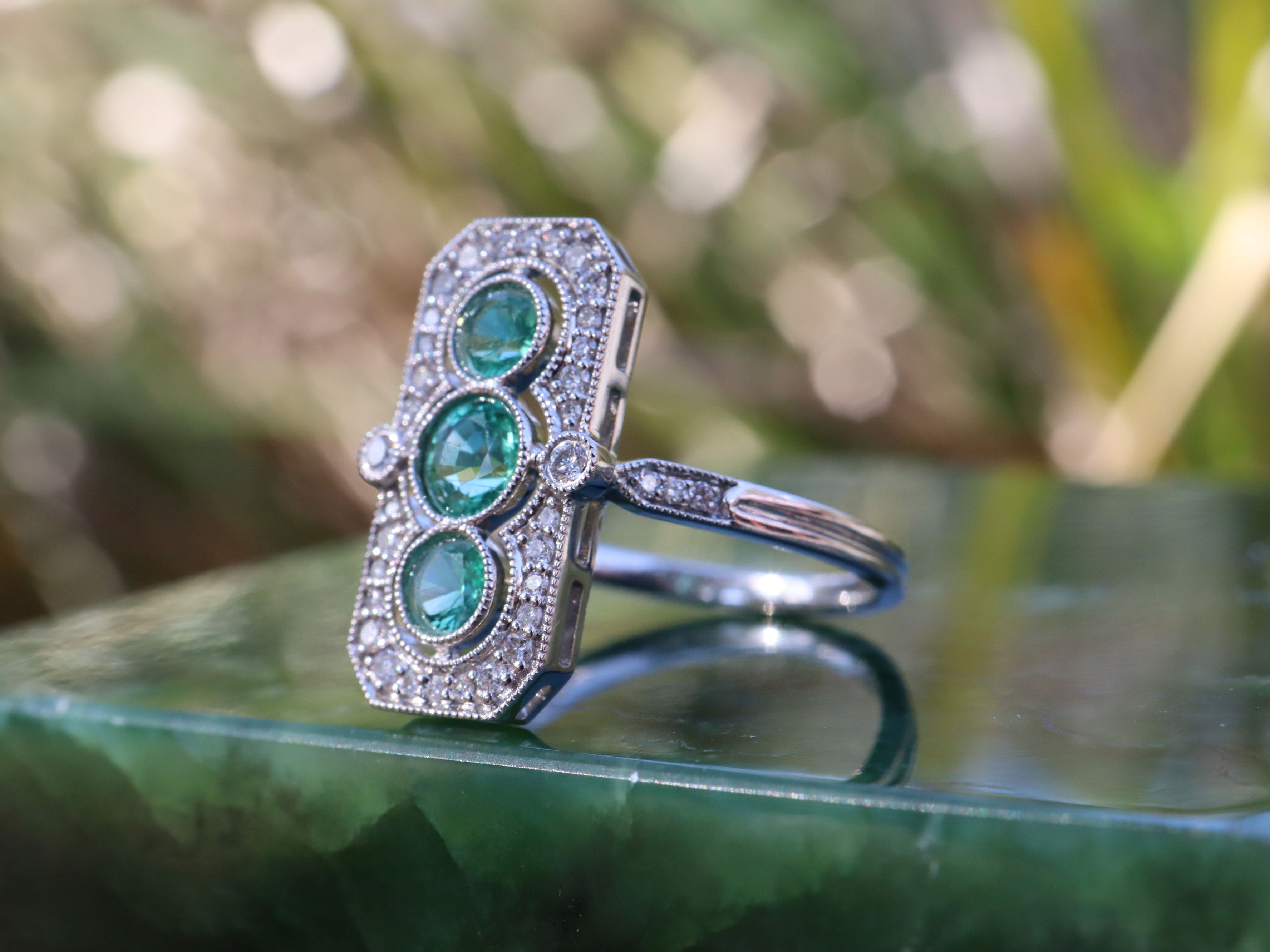 Colombian Emerald and Diamond Ring in 18ct White Gold