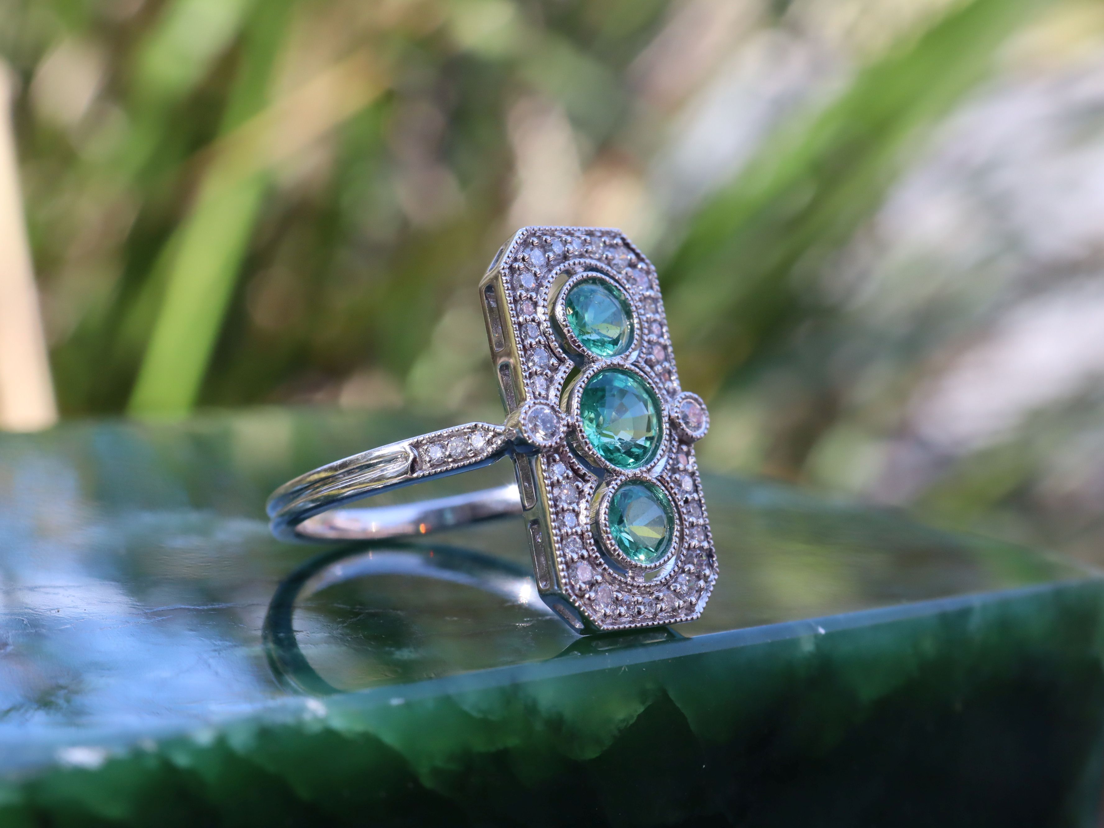 Colombian Emerald and Diamond Ring in 18ct White Gold