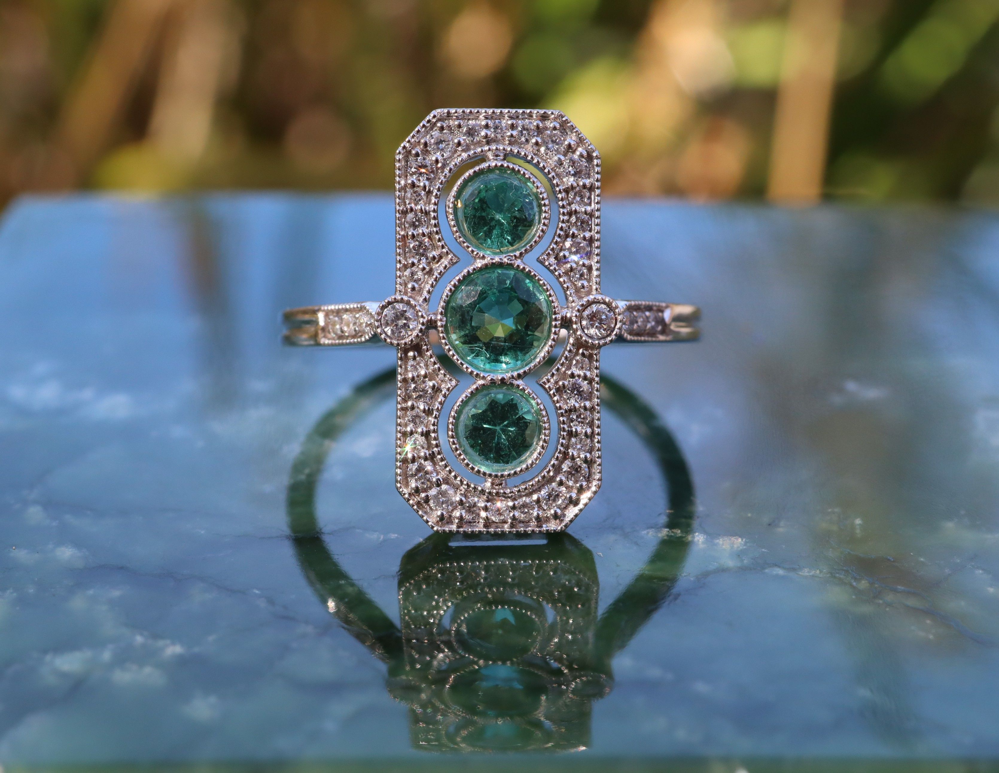 Colombian Emerald and Diamond Ring in 18ct White Gold