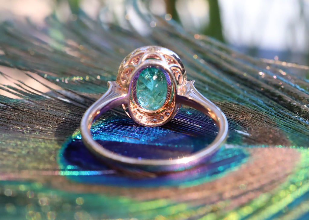 Emerald, Sapphire and Diamond Ring in 18ct Rose Gold